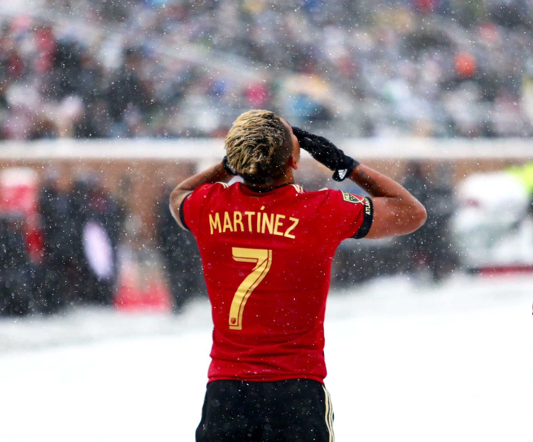 Venezuelan Footballer Josef Martinez Flying Kiss In The Snow Background