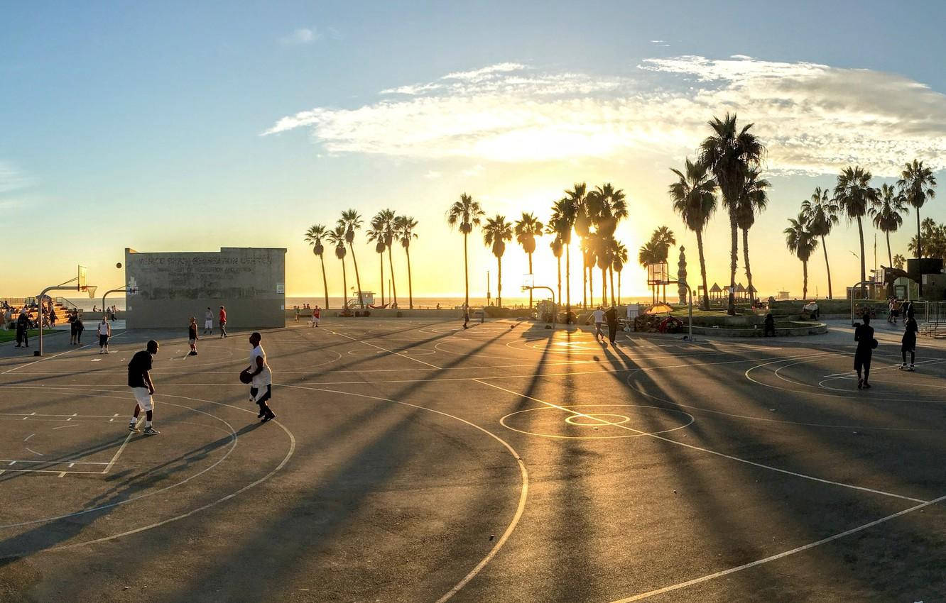 Venice Beach Playing Basketball Background