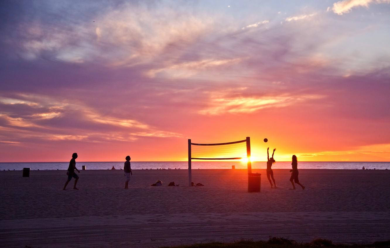 Venice Beach Volleyball Sunset Background