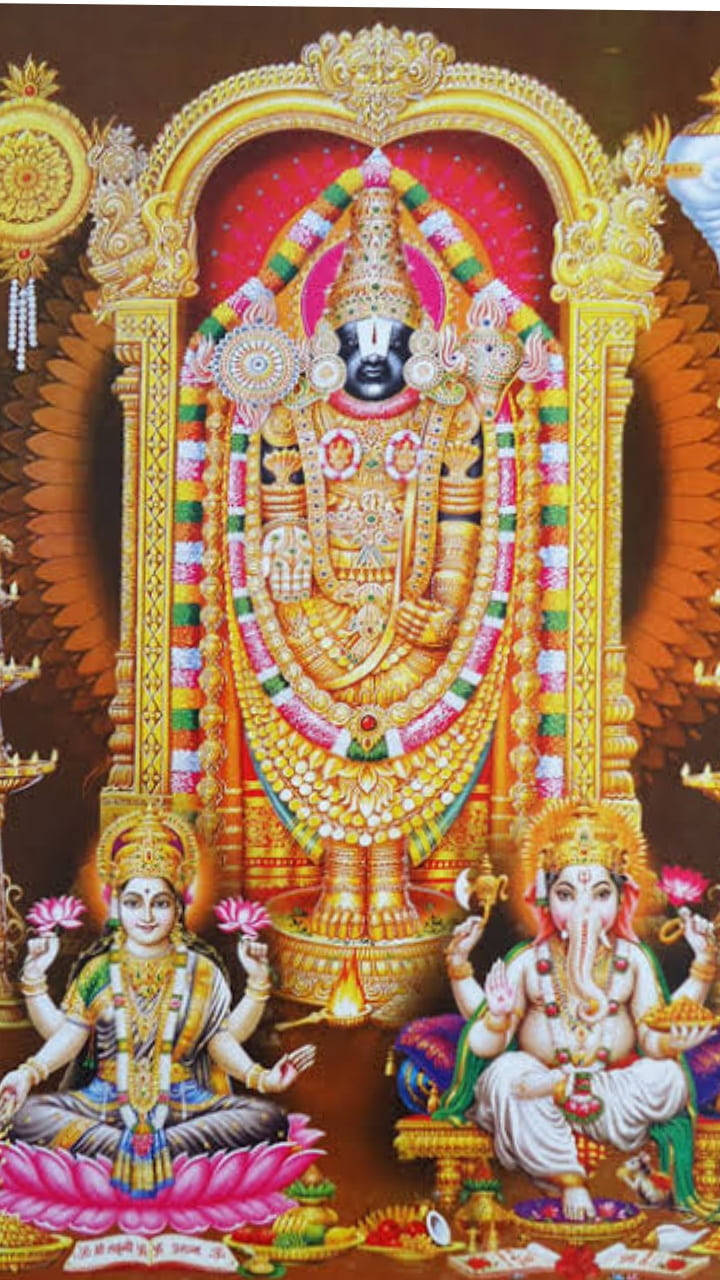 Venkateswara Swamy With Lakshmi And Ganesh