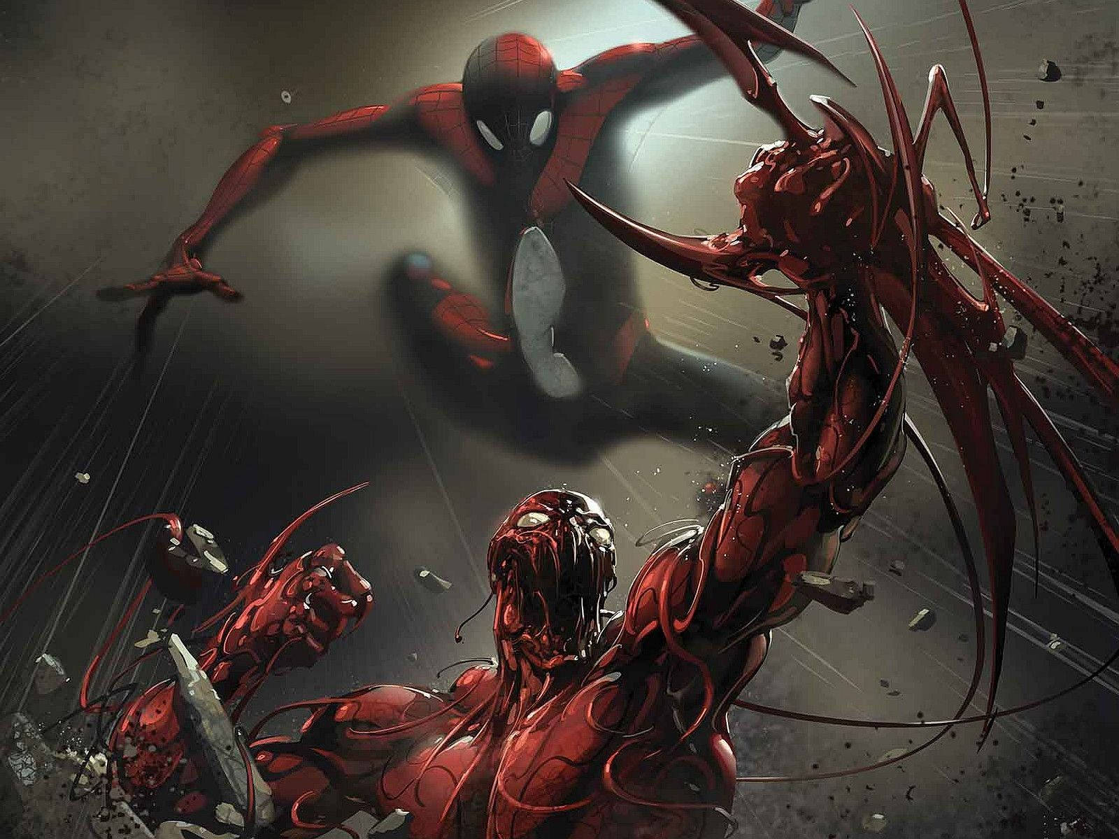 Venom And Carnage Engaged In An Epic Battle Background