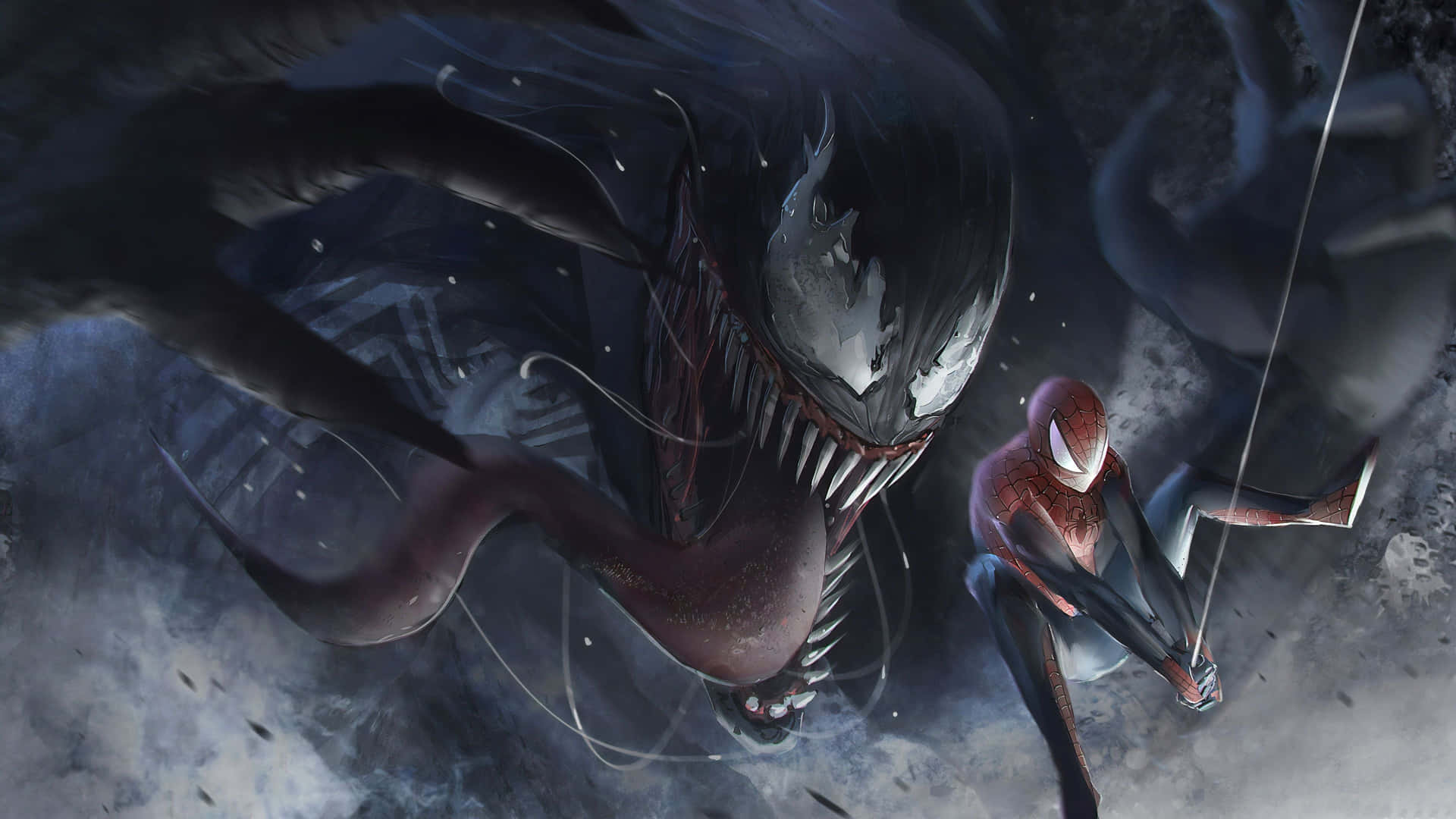 Venom And Spider Man In The Air Background