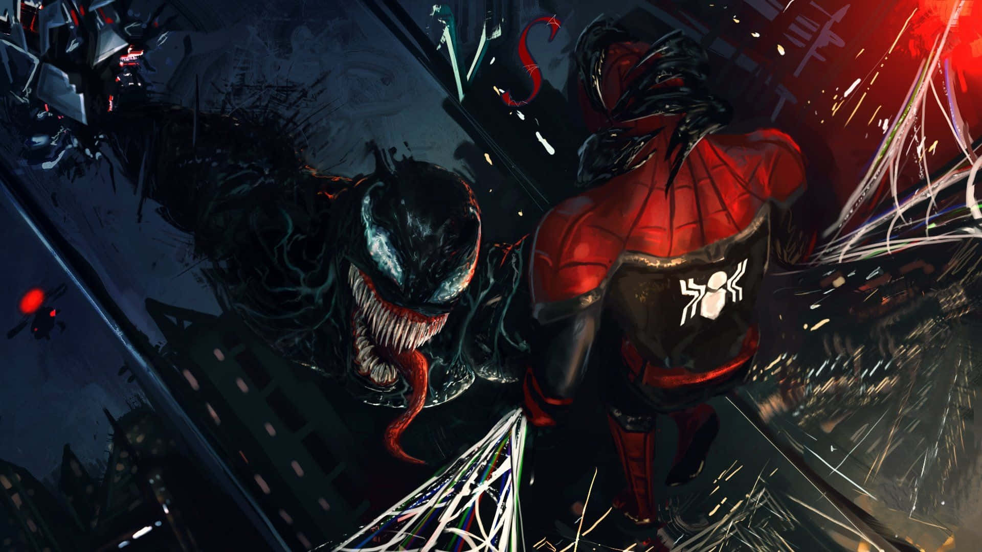 Venom And Spider Man In The City Background