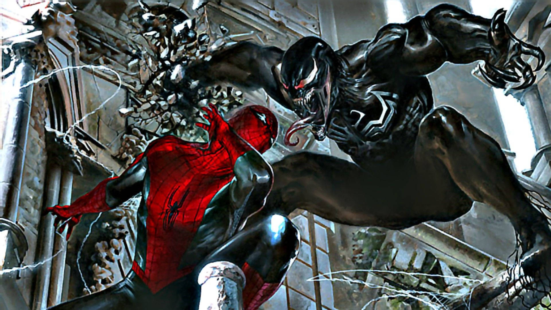 Venom Fighting Spiderman Background