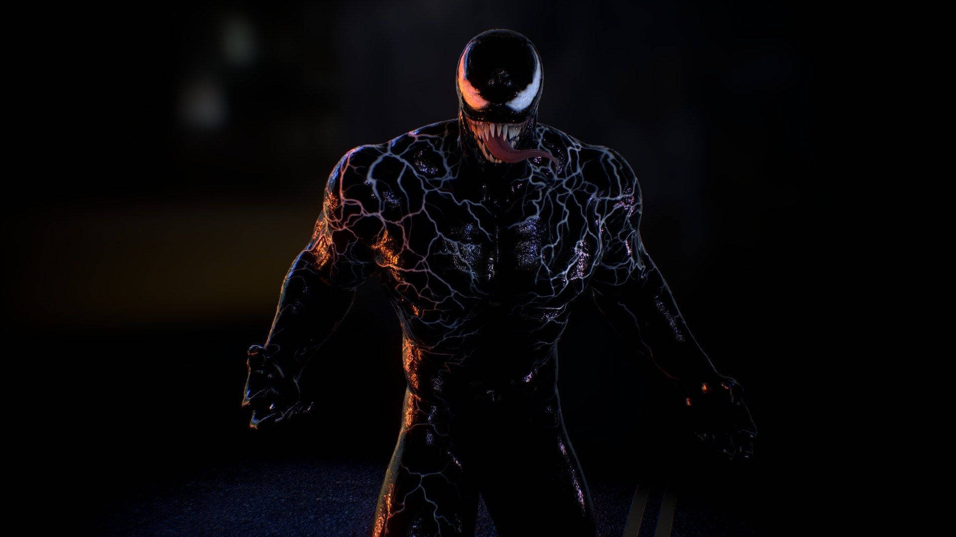 Venom Movie Suit With White Veins Background