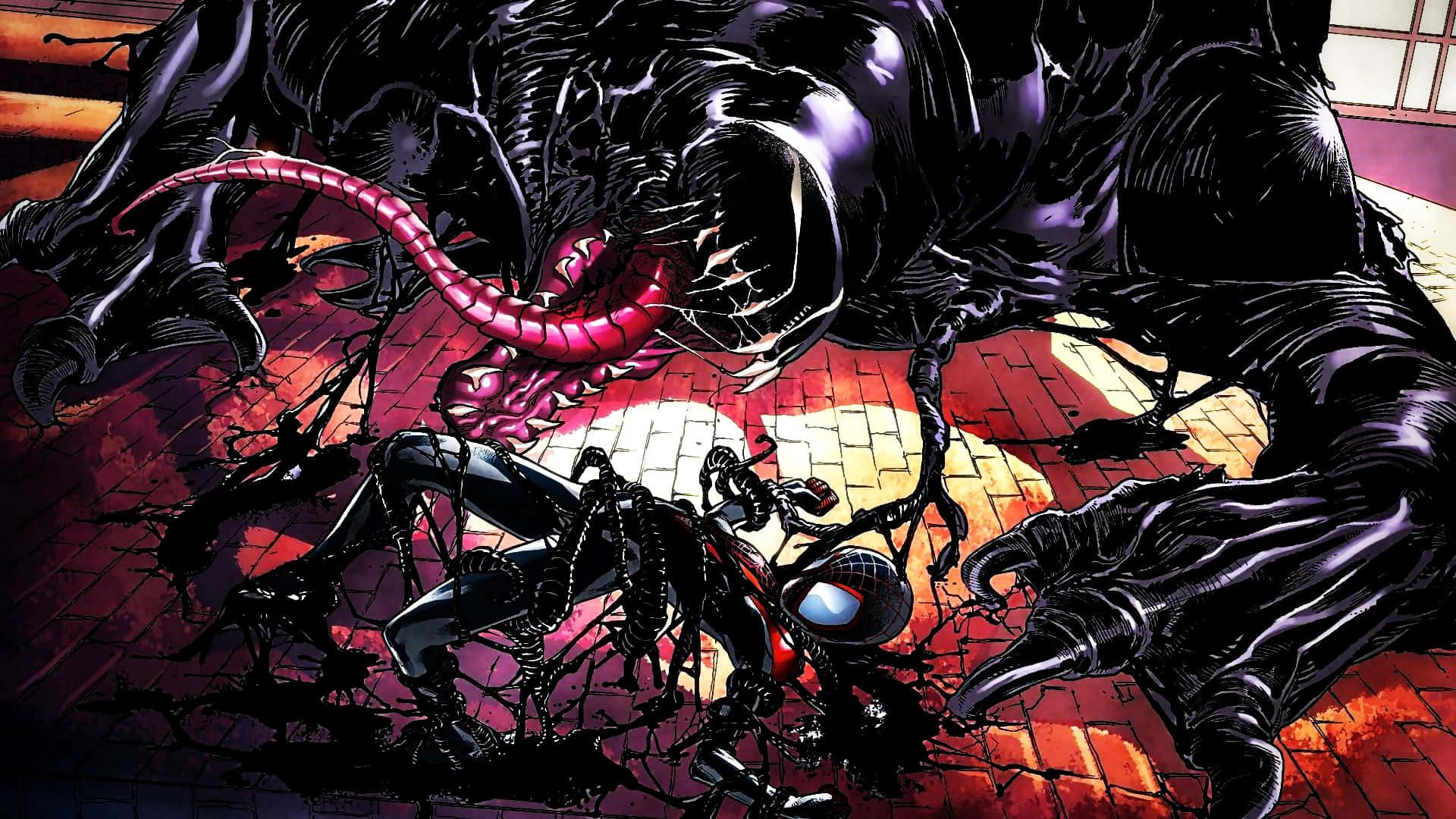 Venomized Spider-man Unleashing His Inner Superpower Background