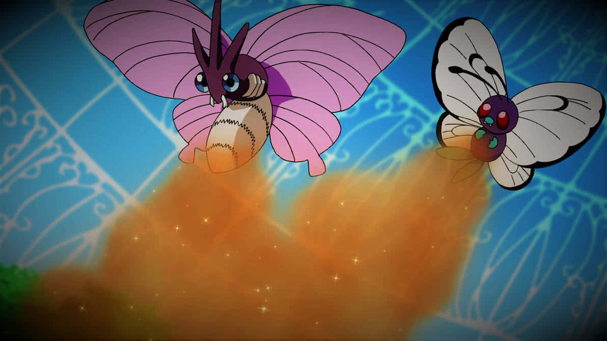 Venomoth And Butterfree Releasing Stun Spore Background