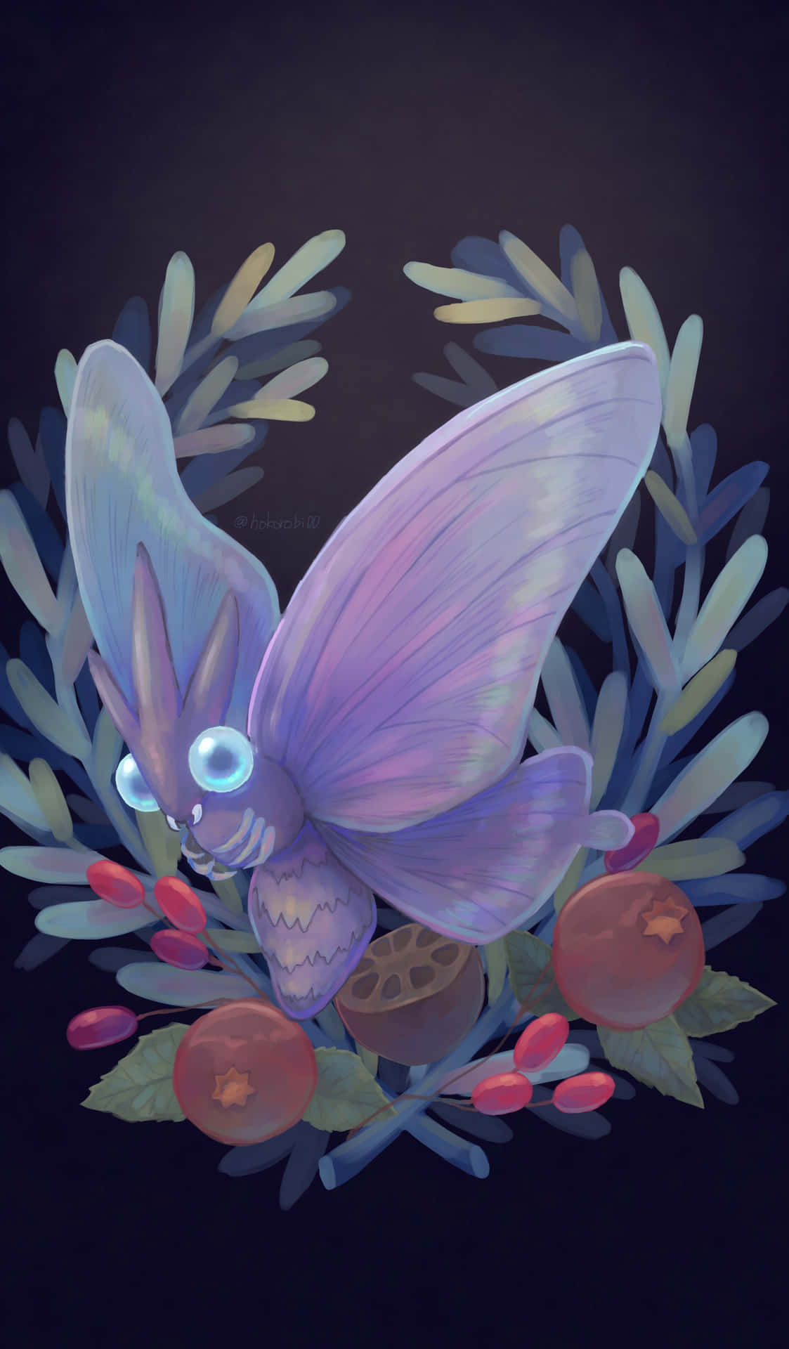 Venomoth Feasting On Fruits Background