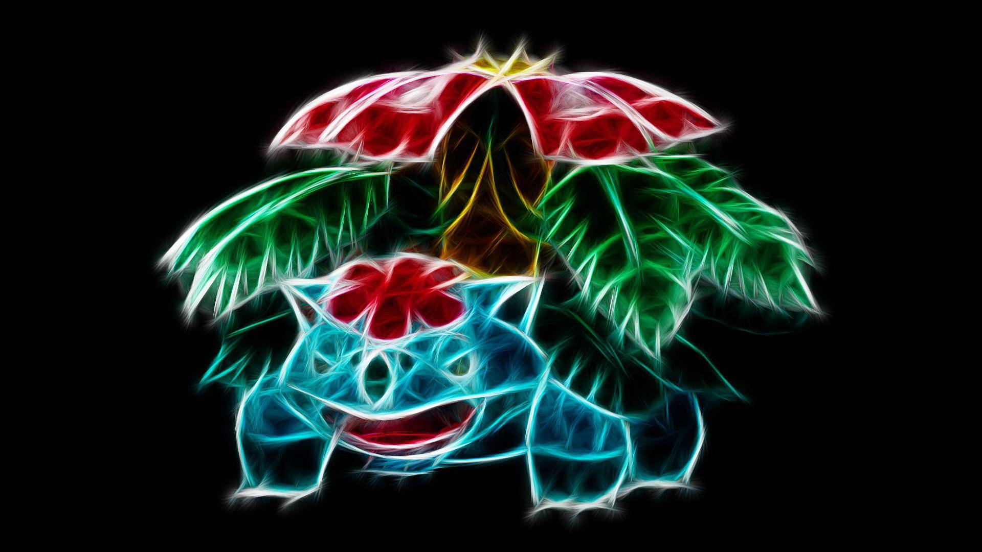 Venusaur Black Neon Outline Background