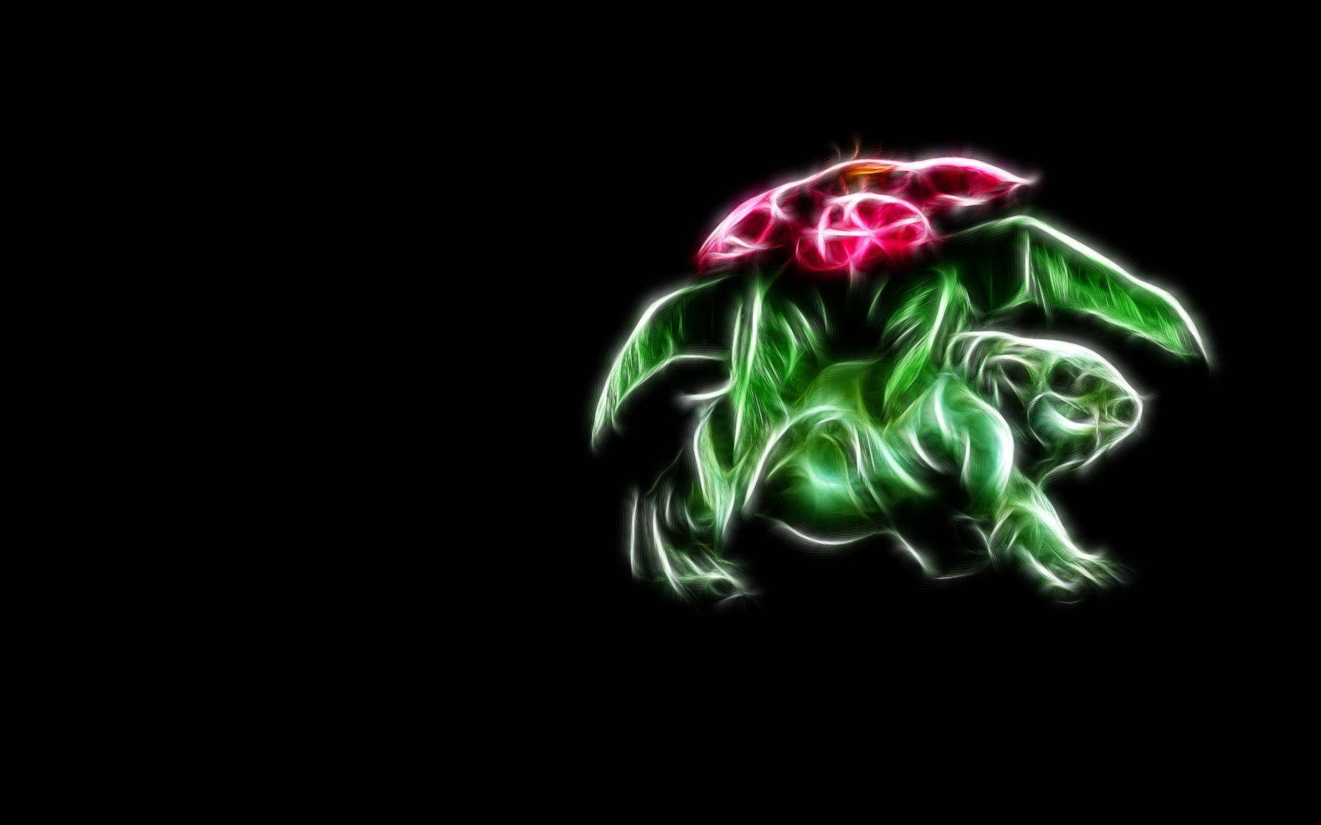 Venusaur Green Lines Black Background Background