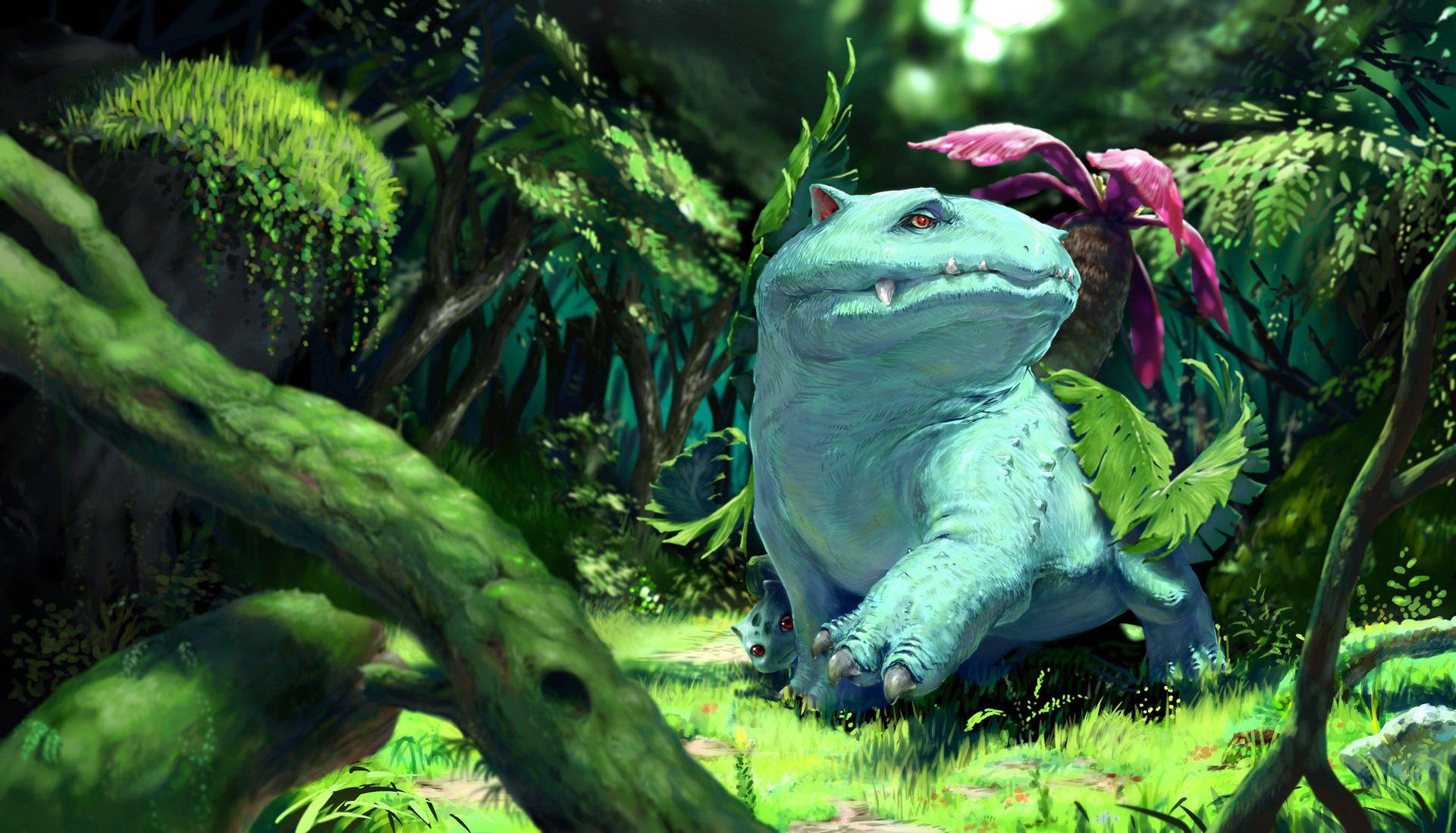 Venusaur Majestically Standing In A Lush Forest Background