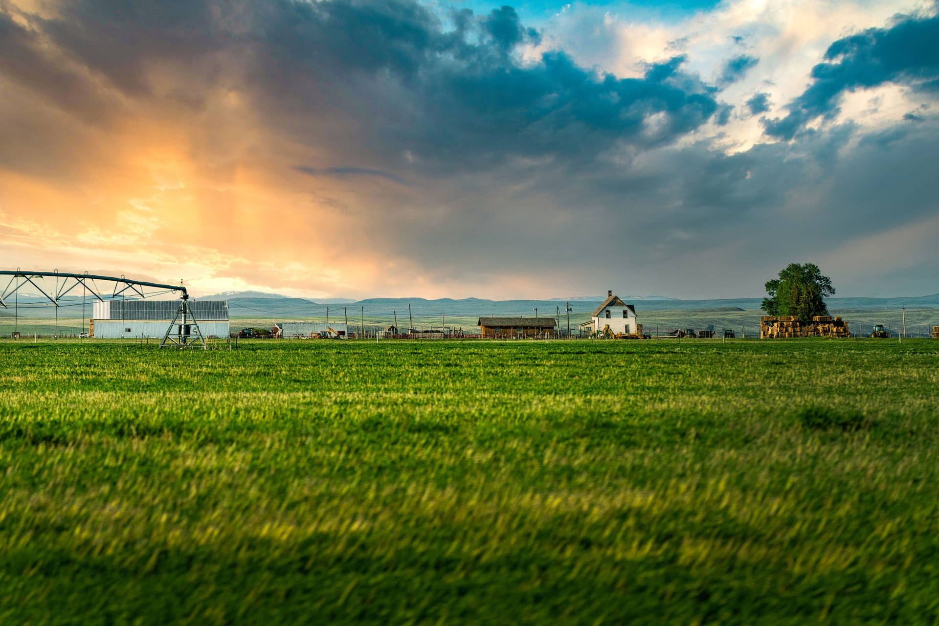 Verdant Rice Fields And Farm Surrounding Small Village Background