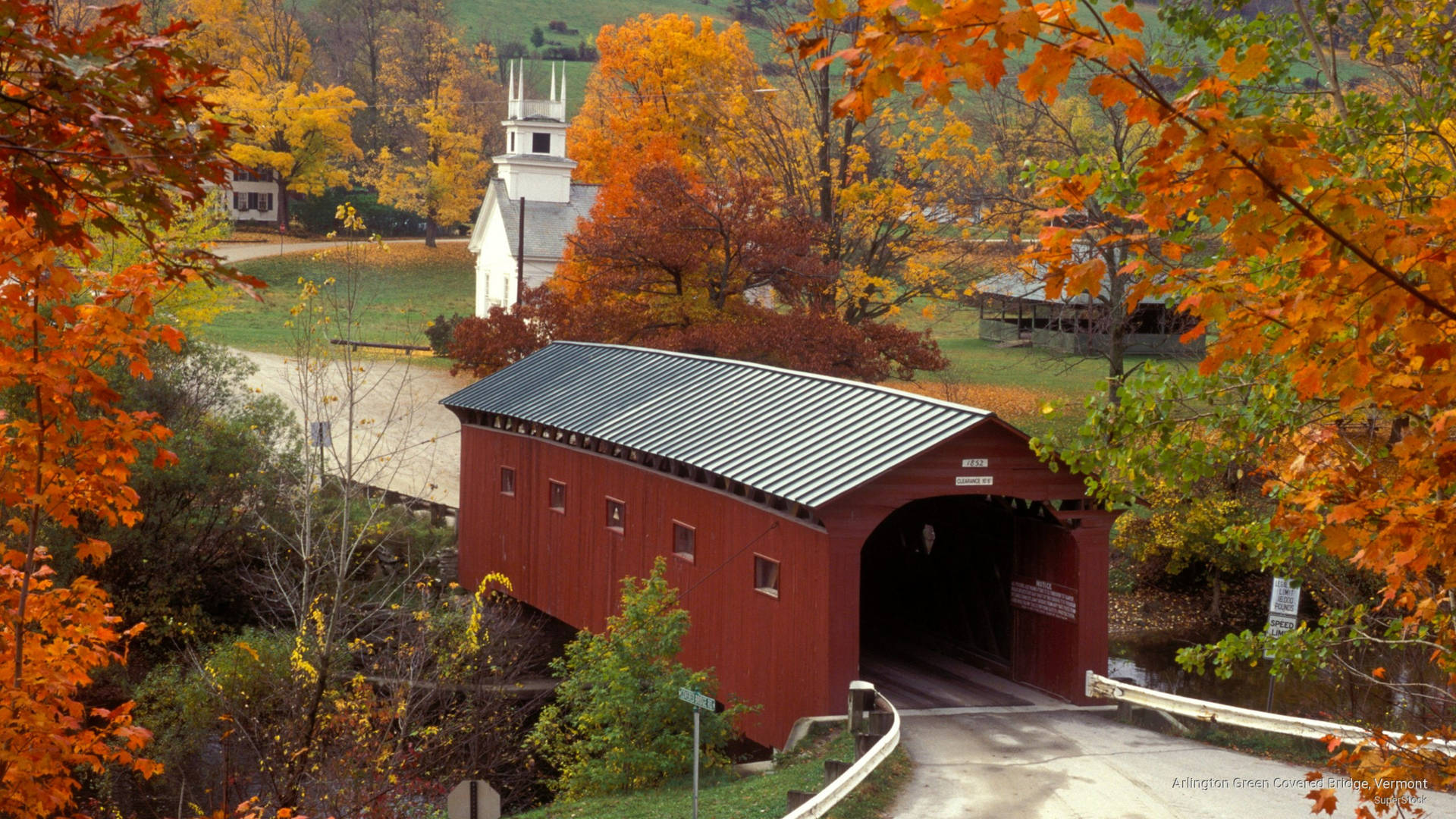 Vermont Arlington Green Covered Bridge Background