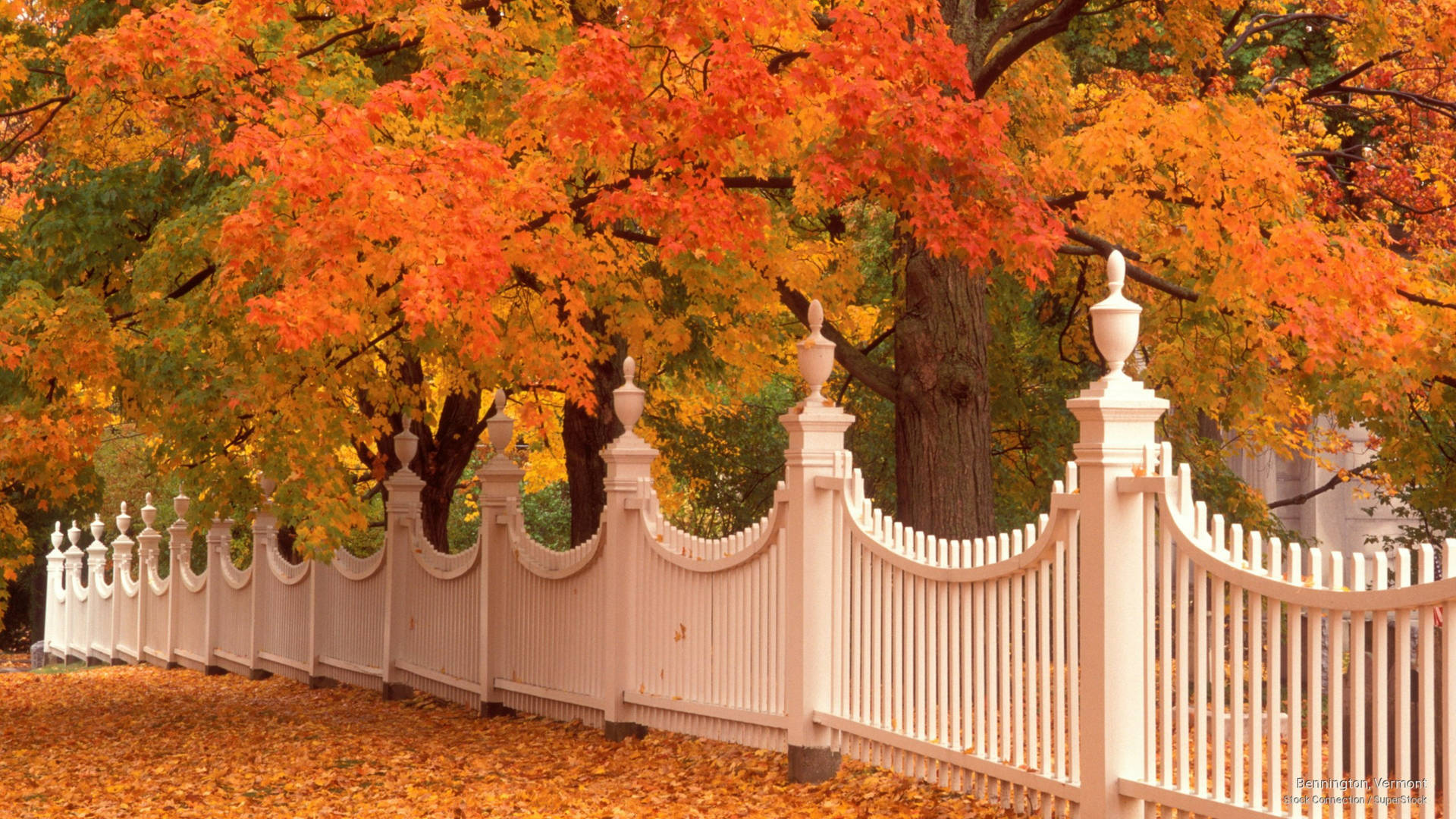 Vermont Bennington White Fence Autumn Background