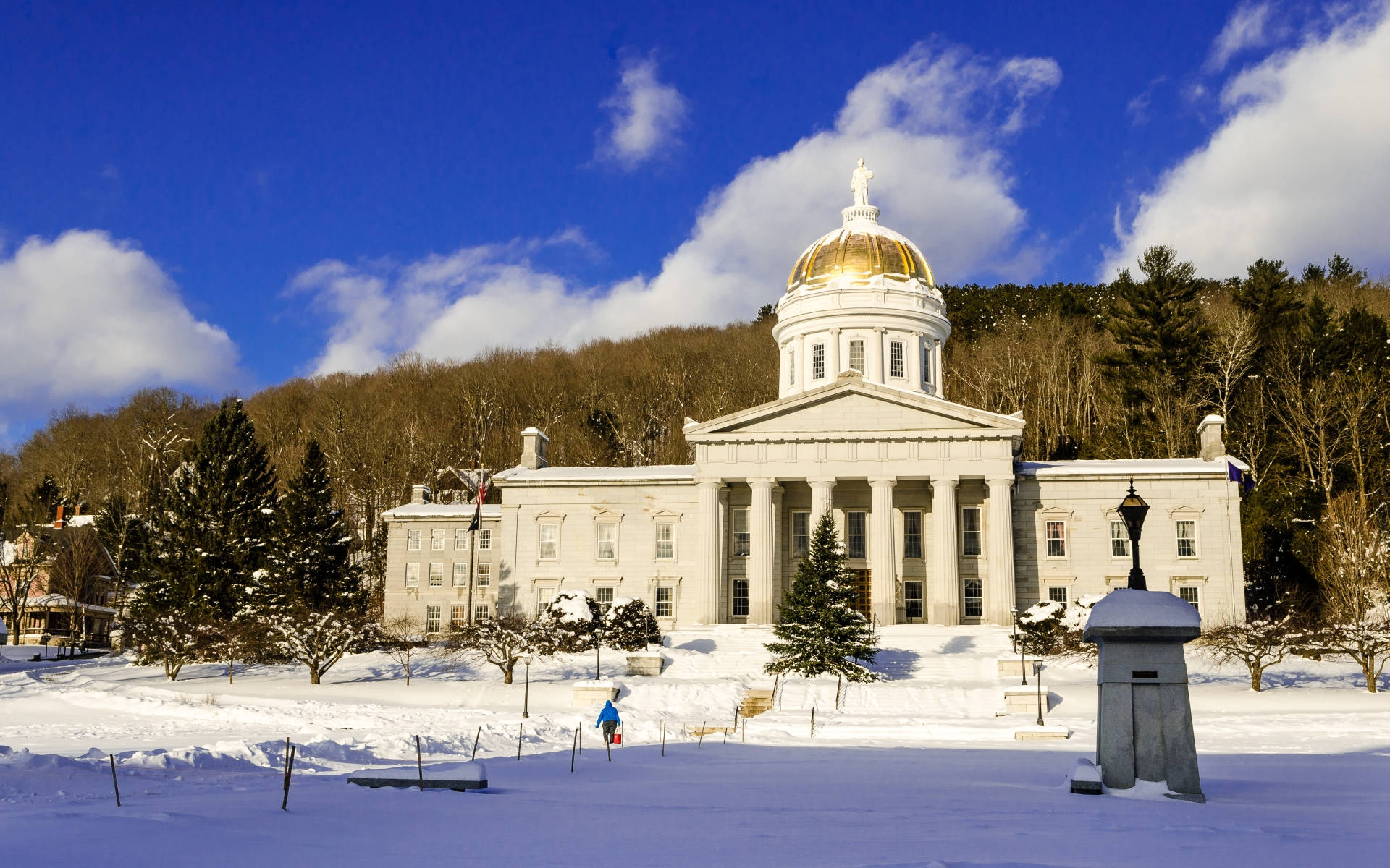 Vermont State House In Winter Background