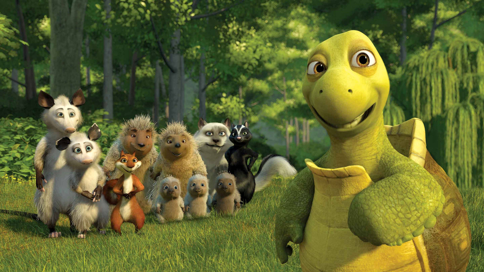 Verne Other Characters Over The Hedge Background