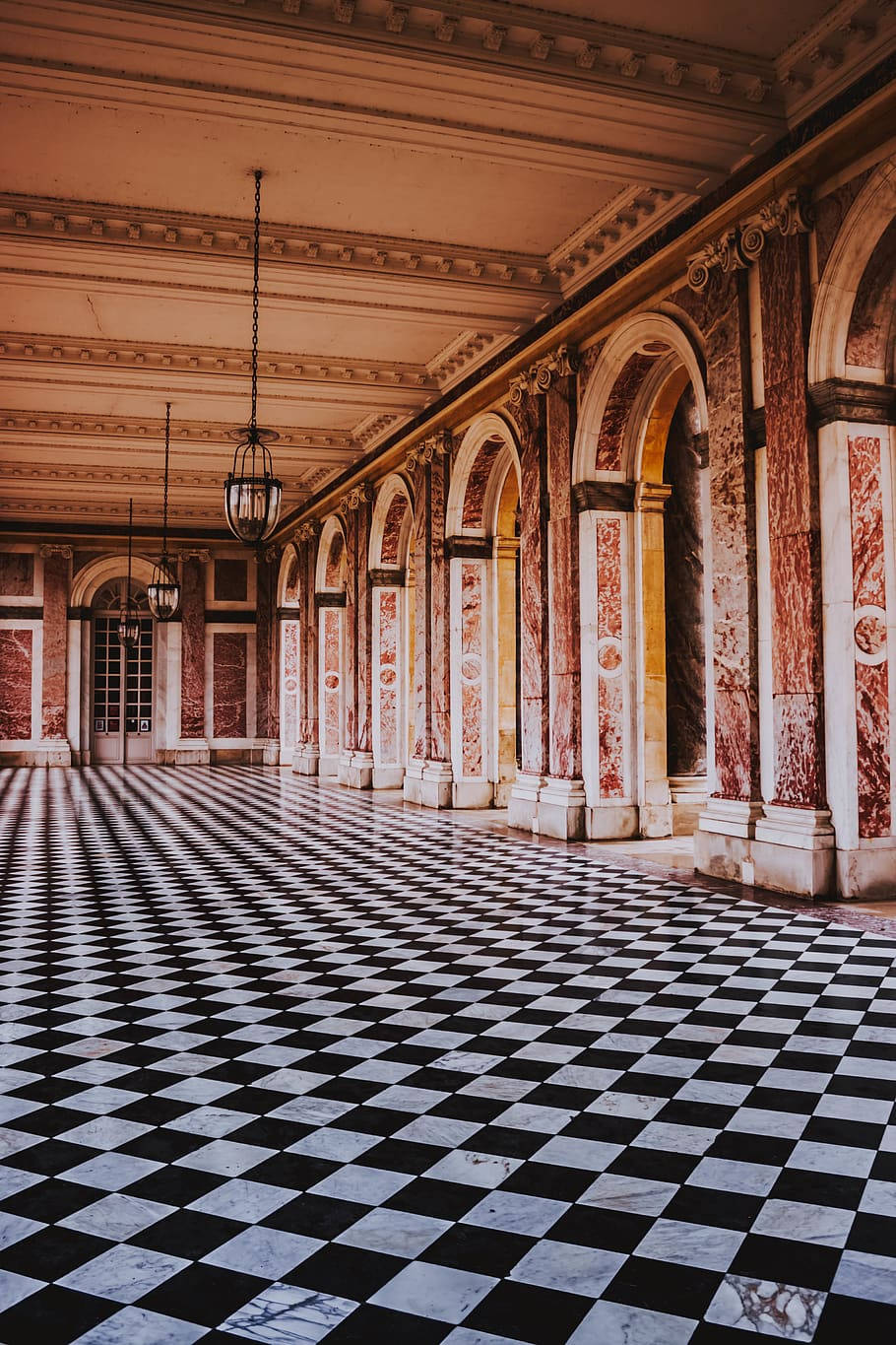 Versailles Palace Checkered Marble Floor Tiles Background