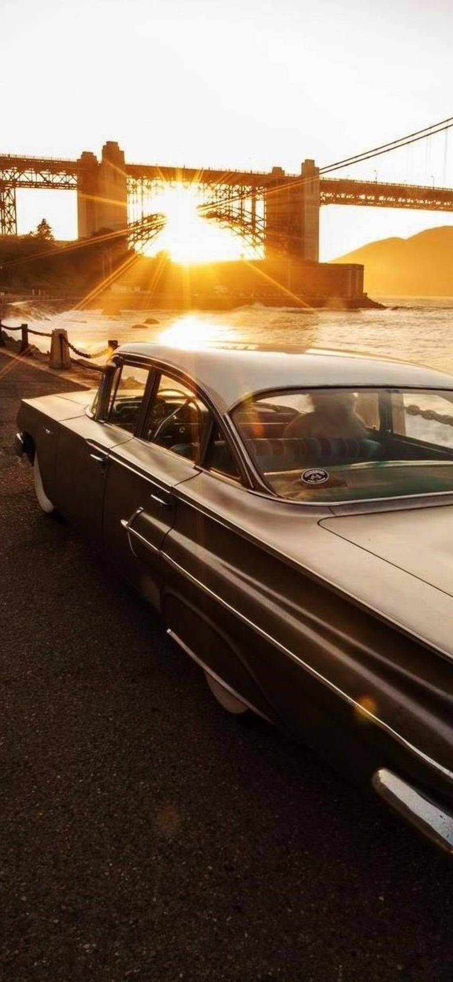 Vertical Vintage Cadillac Sunset Background