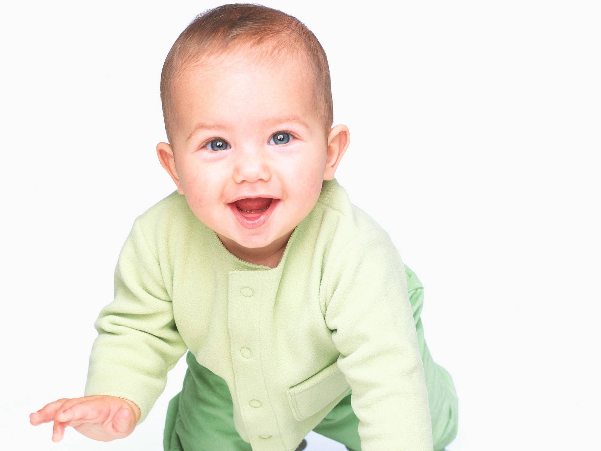 Very Cute Baby In Green Sweater Background