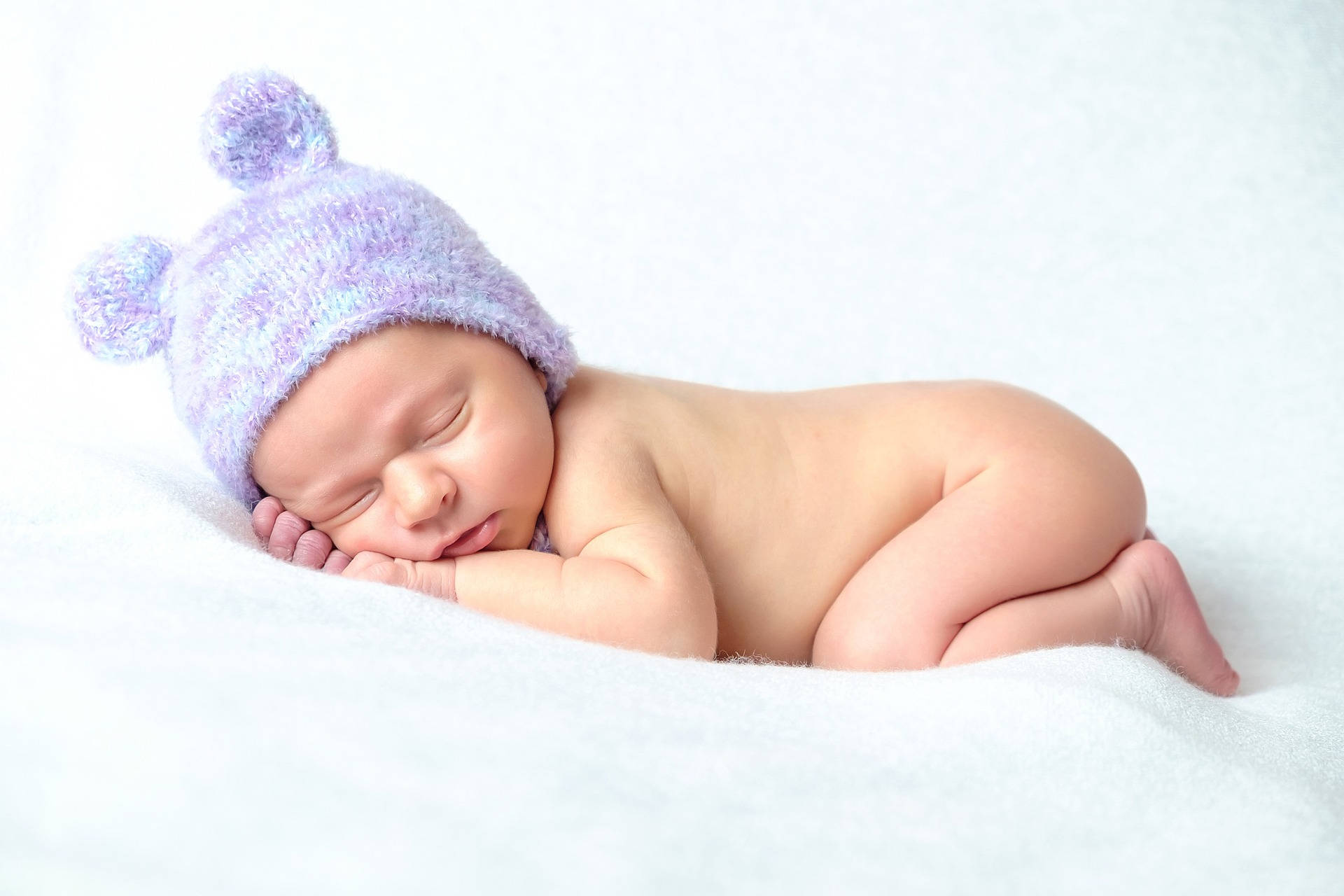 Very Cute Baby With Purple Hat Background