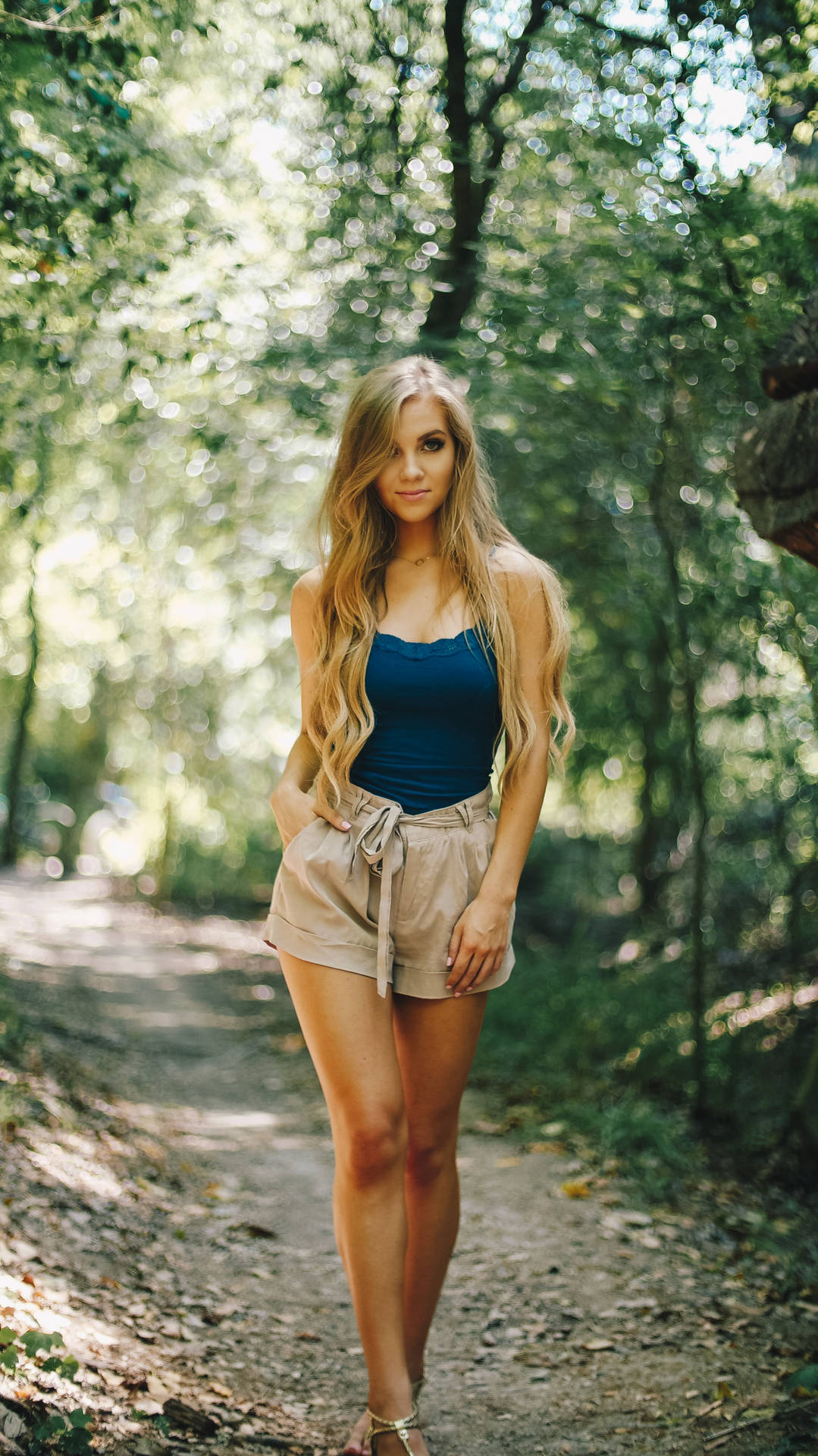 Very Pretty Girl And A Forest Trail Background