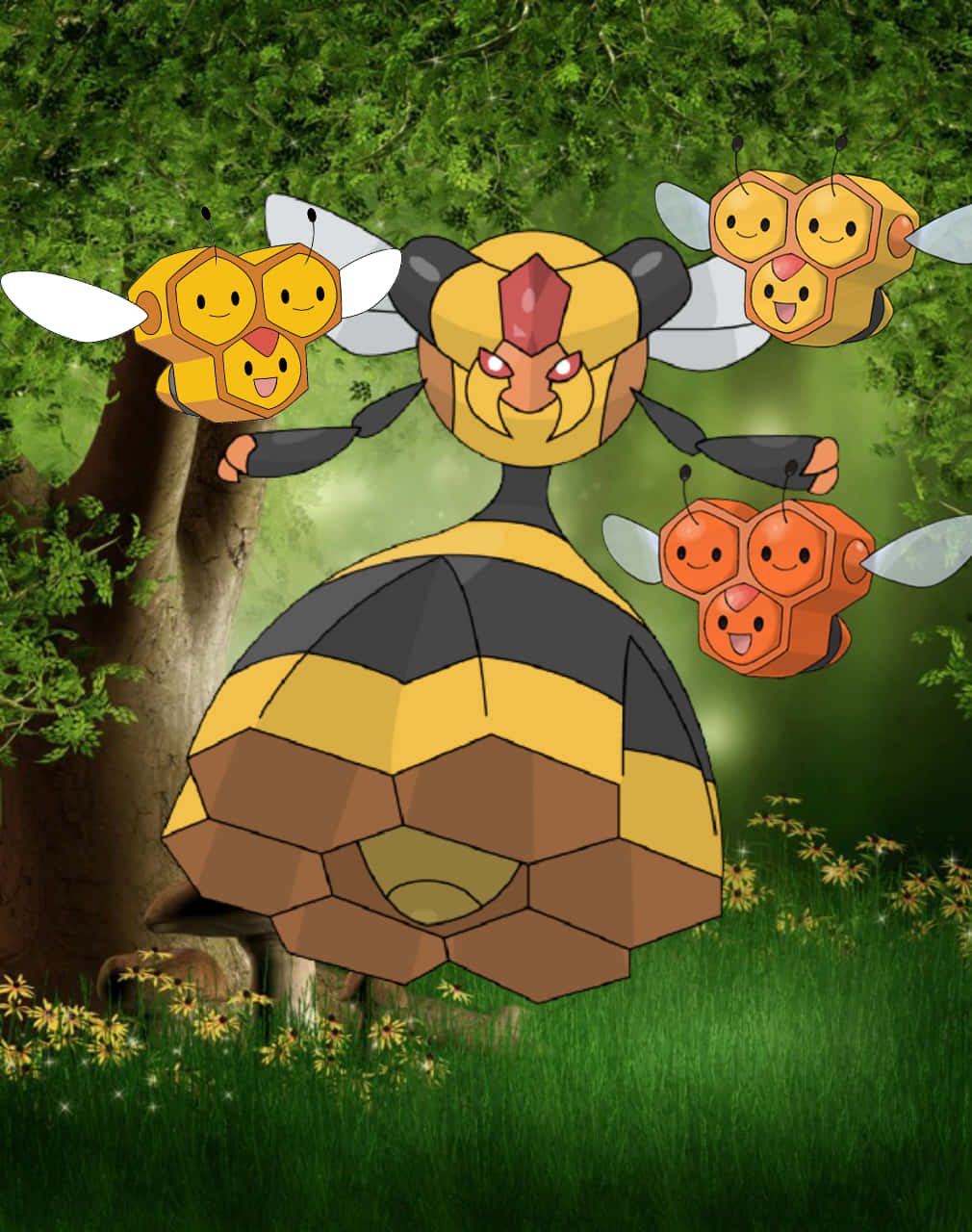 Vespiquen And Combee In The Forest Phone Background