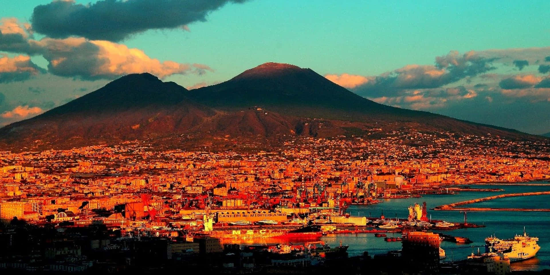 Vesuvio Volcano Beautiful Colors Italy Background
