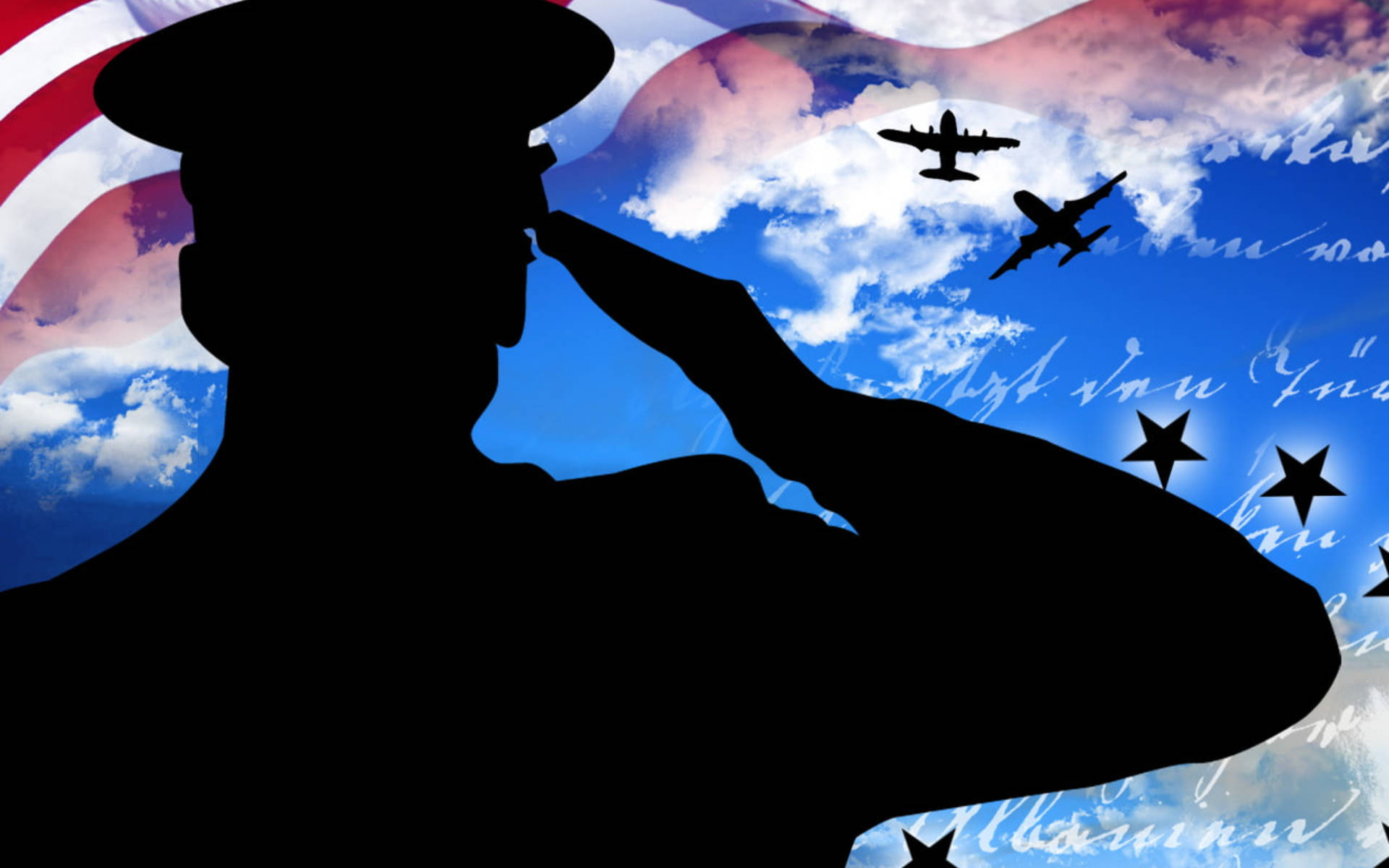 Veterans Day Saluting Silhouette Background