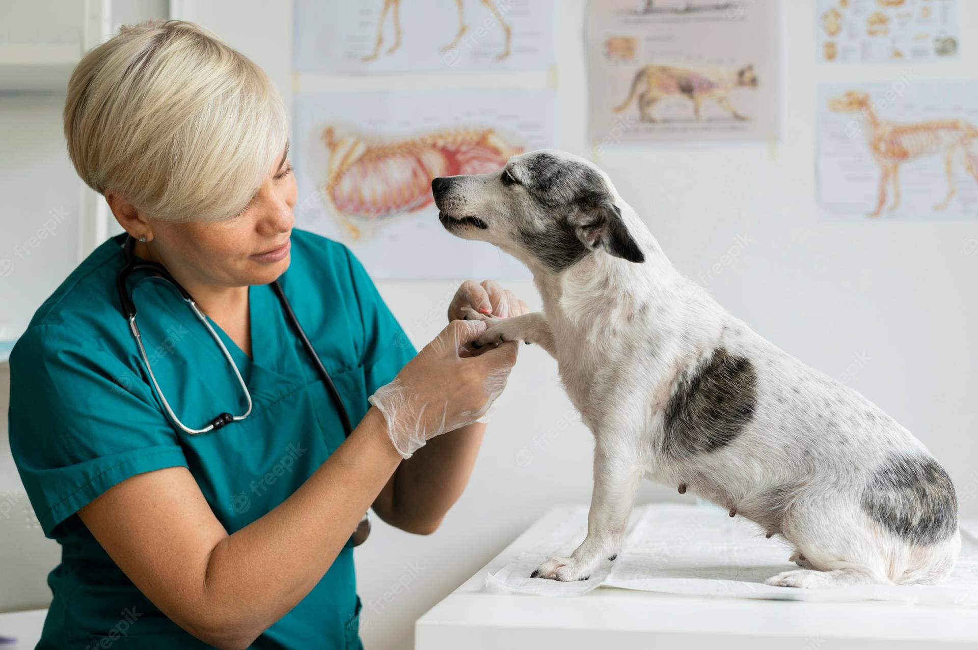 Veterinarian Checking Up On A Female Dog Background