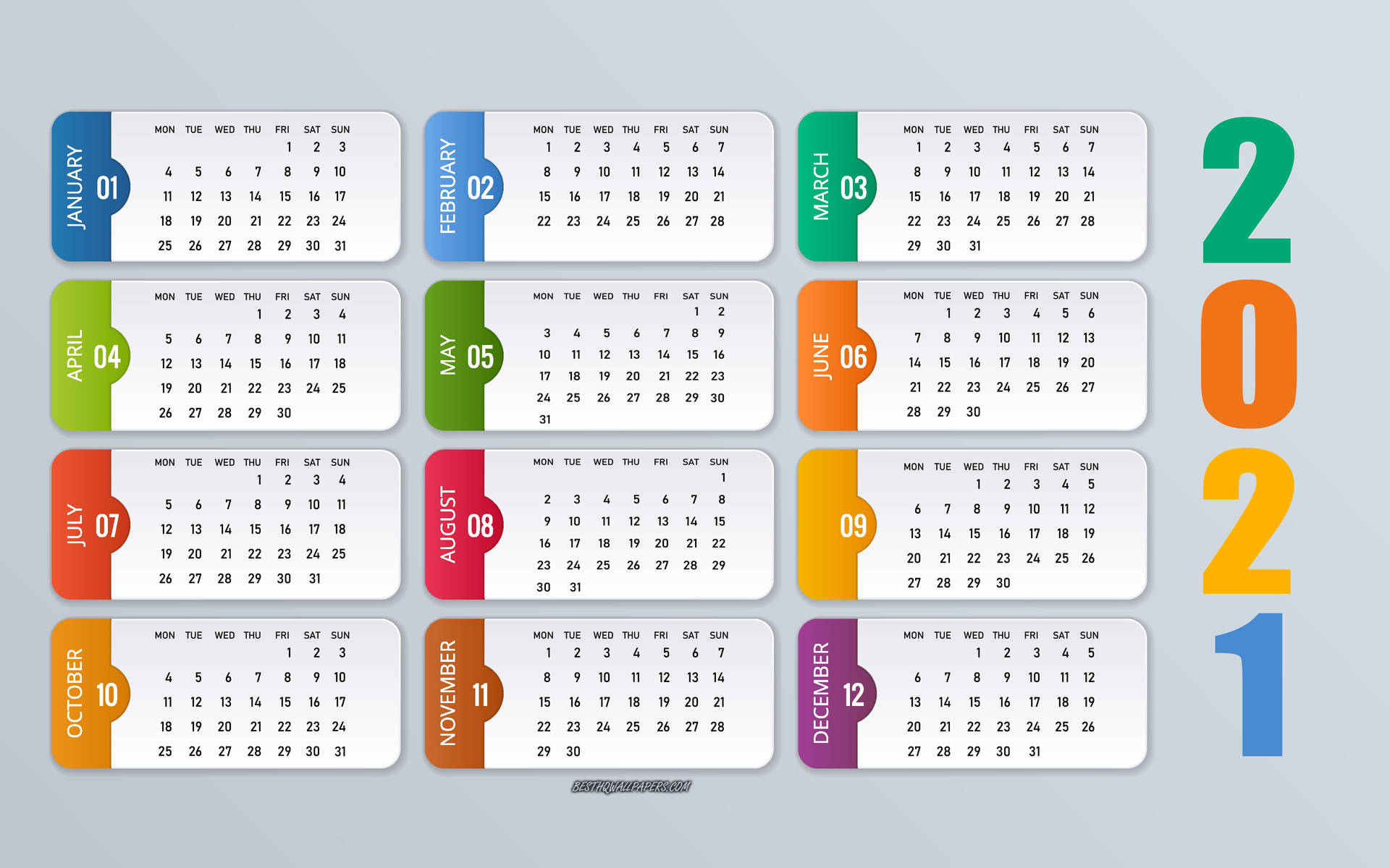 Vibrant 2021 Desktop Calendar Background