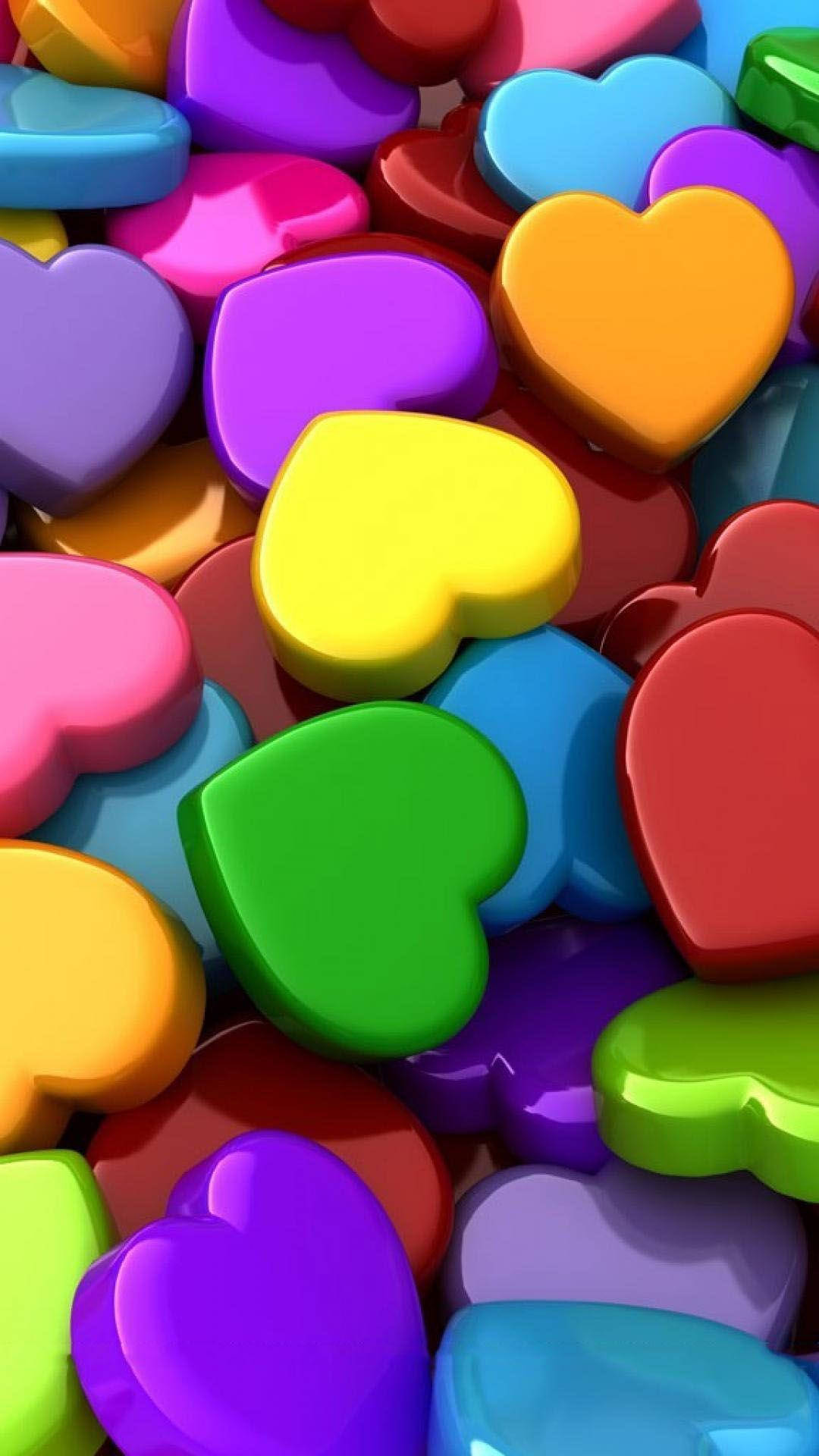 Vibrant 3d Heart Shapes On Android Phone Background