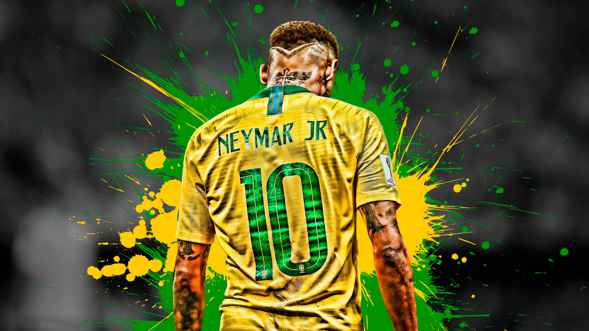Vibrant 4k Image Of Neymar Jr. With A Splashed Paint Background