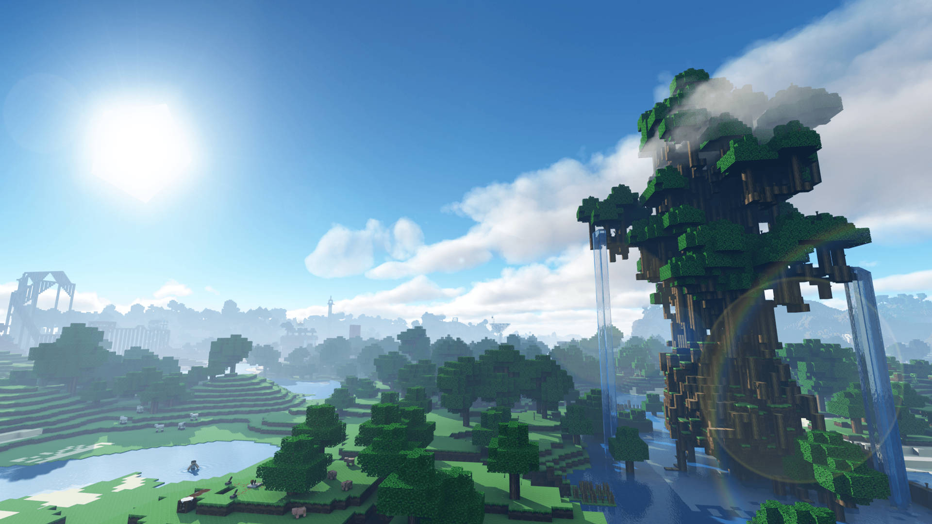 Vibrant 4k Minecraft Fantasy Landscape Background