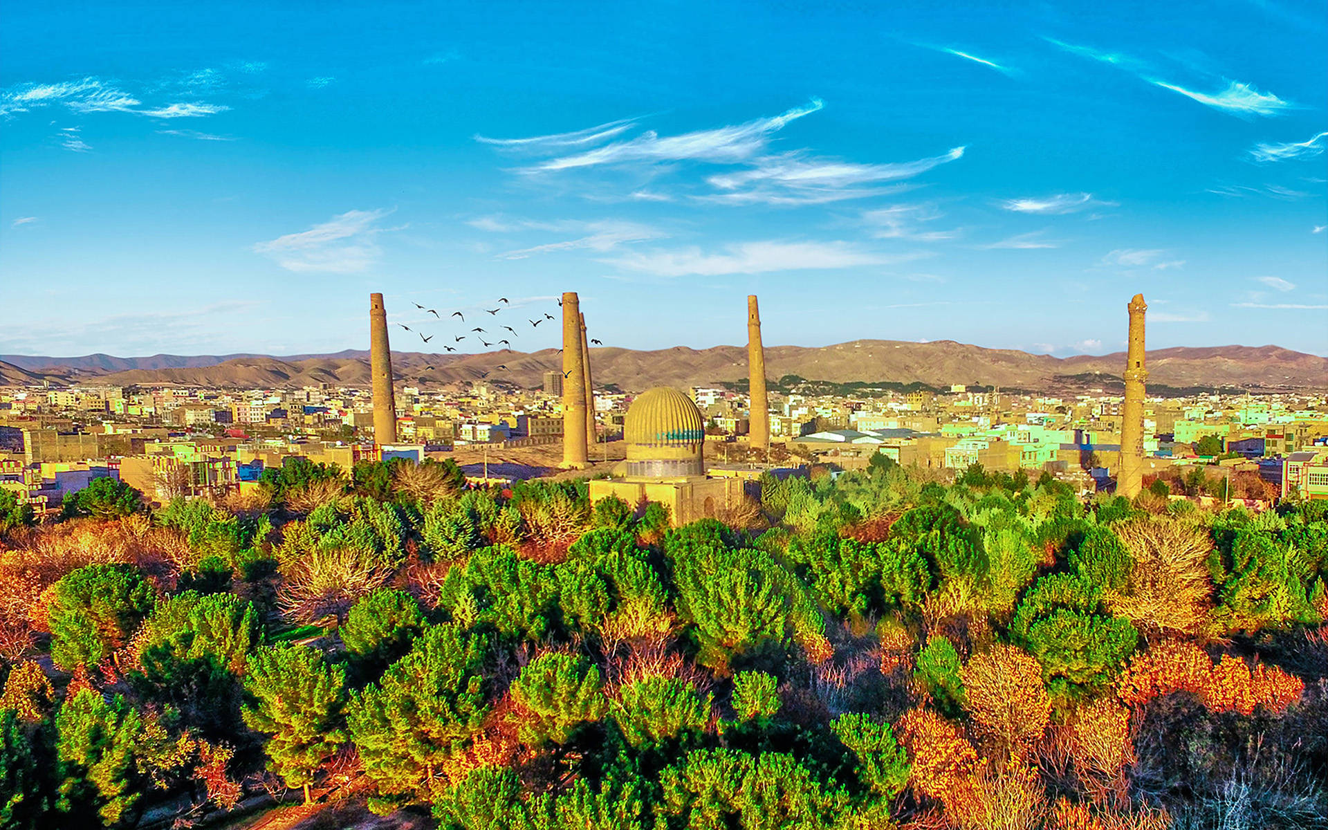 Vibrant Aerial Afghanistan Skyline Background