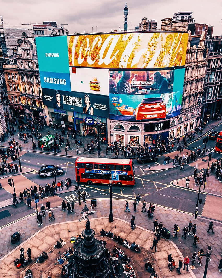 Vibrant Aerial View Of Piccadilly Circus Background