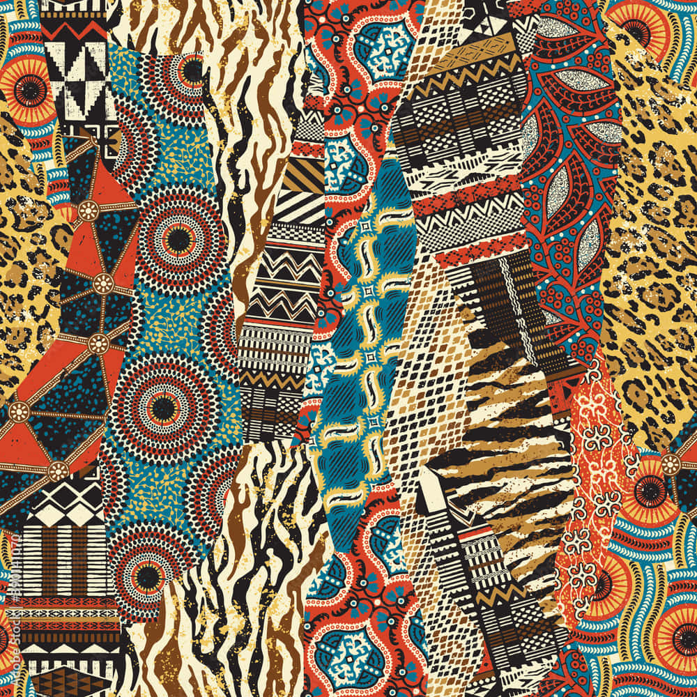 Vibrant African Fabric Collage Background