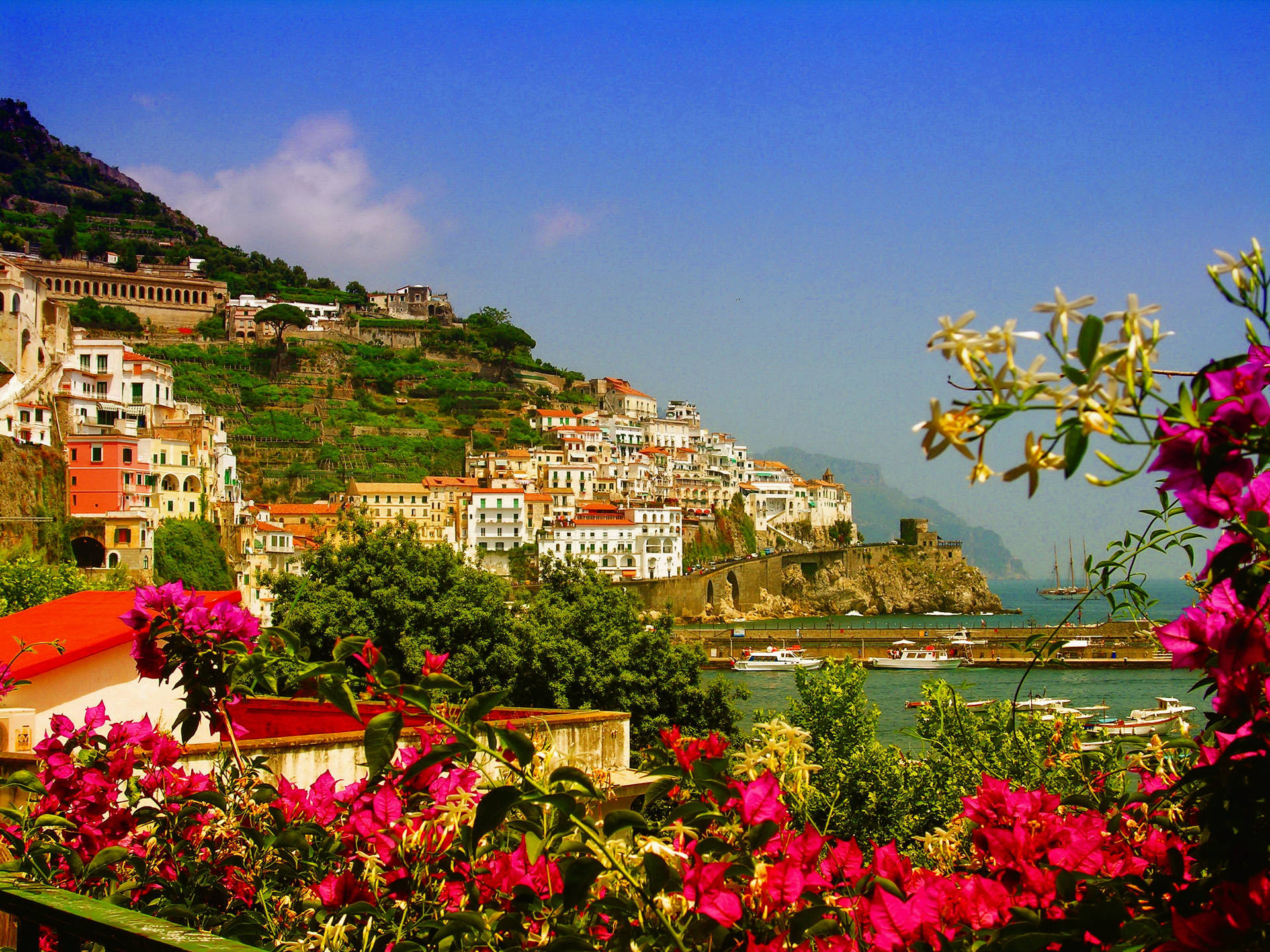 Vibrant Amalfi Coast View Background