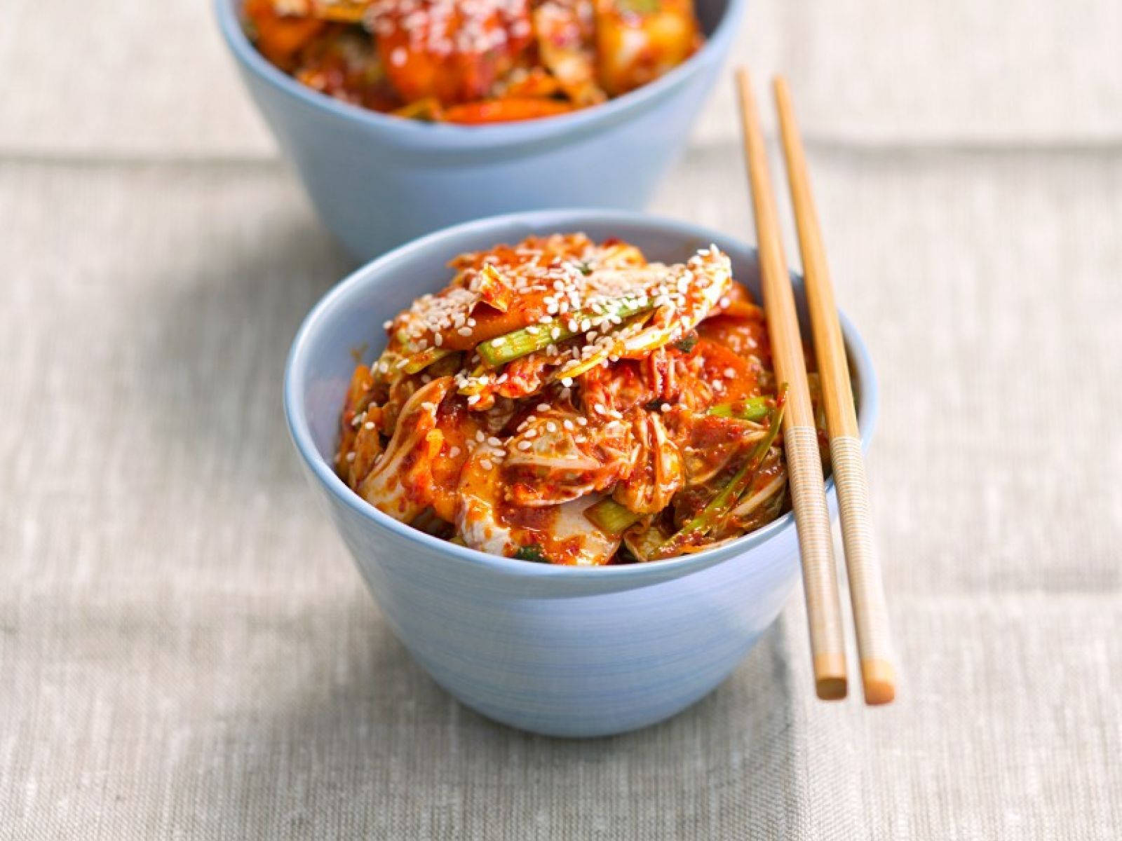 Vibrant And Scrumptious Kimchi In A Blue Dish