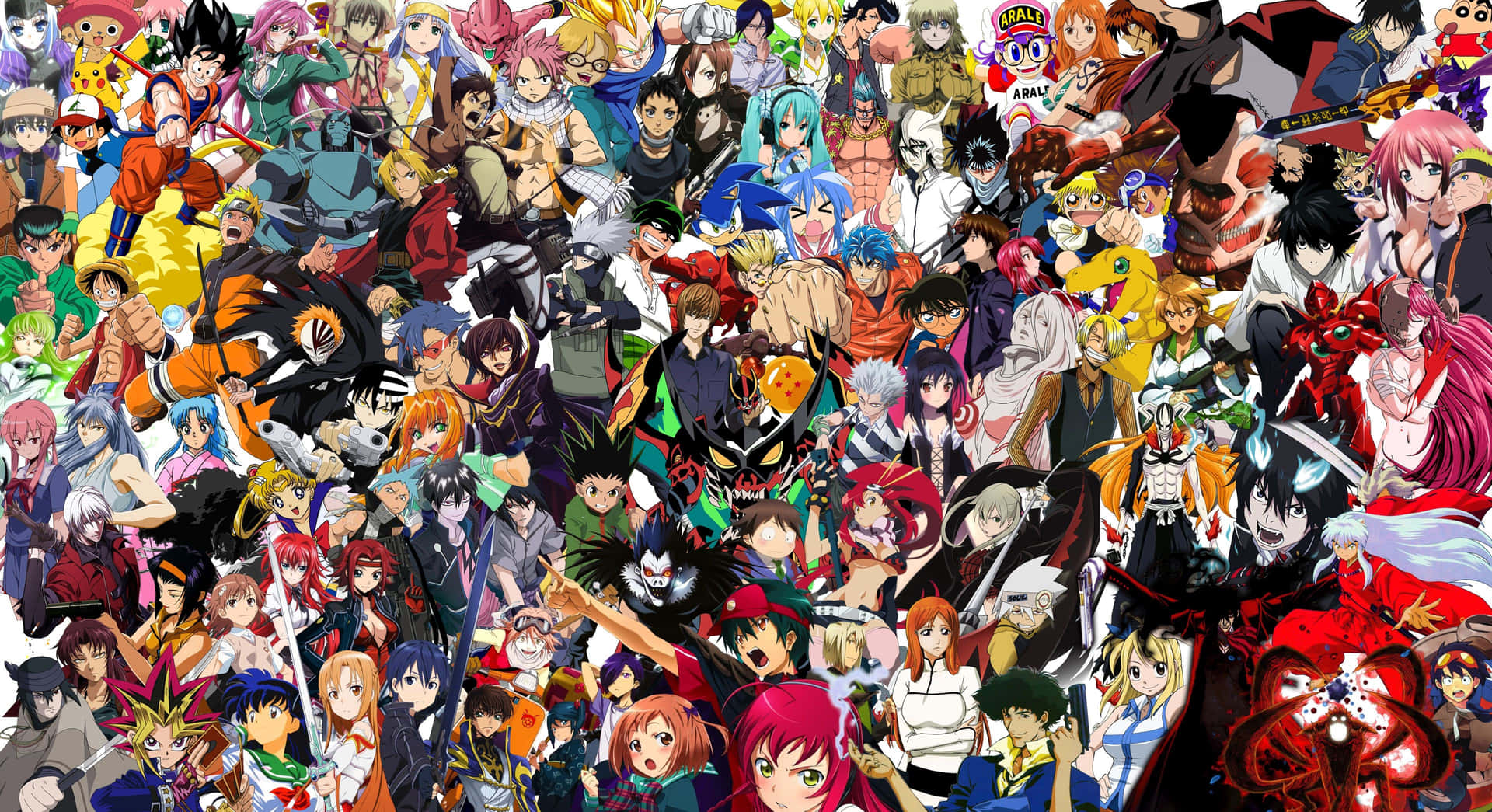Vibrant Anime Collage Showcasing Iconic Characters Background
