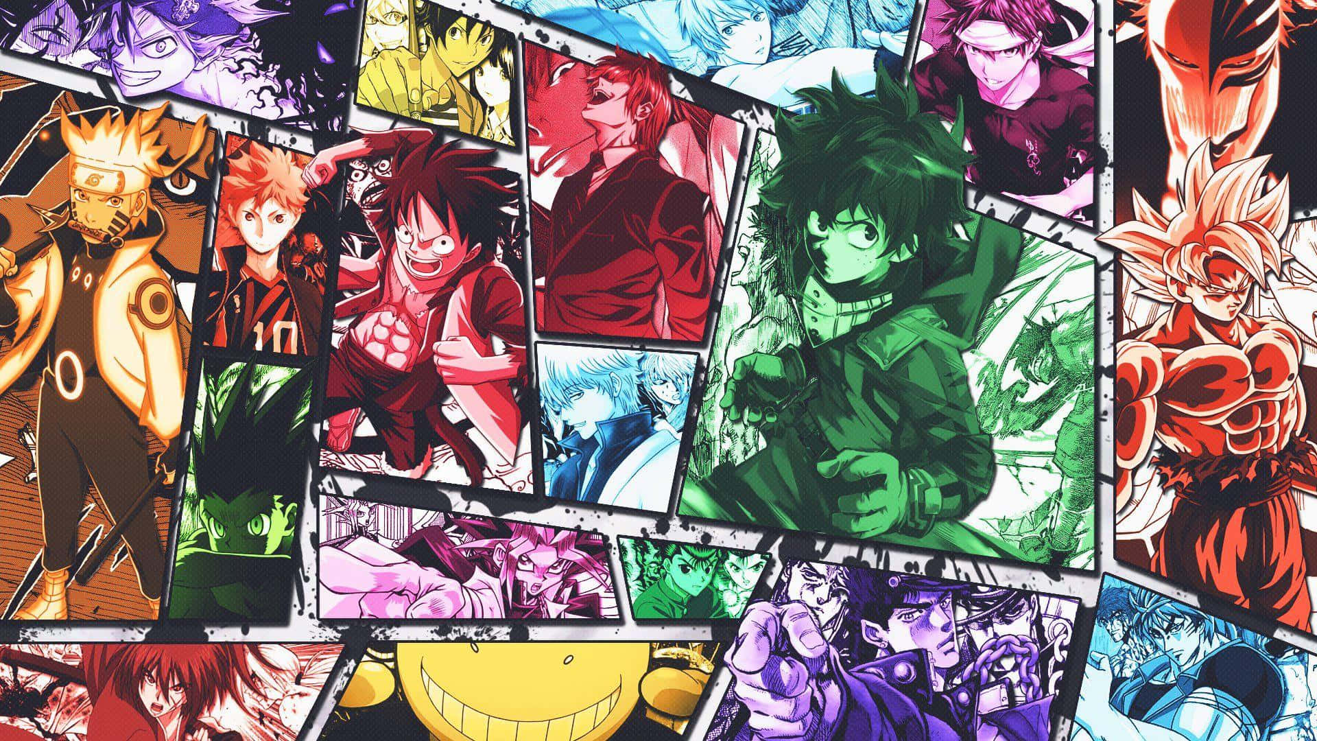Vibrant Anime Collage Showcasing Various Beloved Characters Background