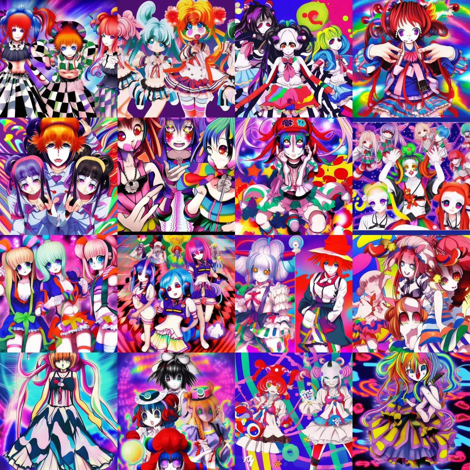 Vibrant Anime Collage Trippy Backdrop Background