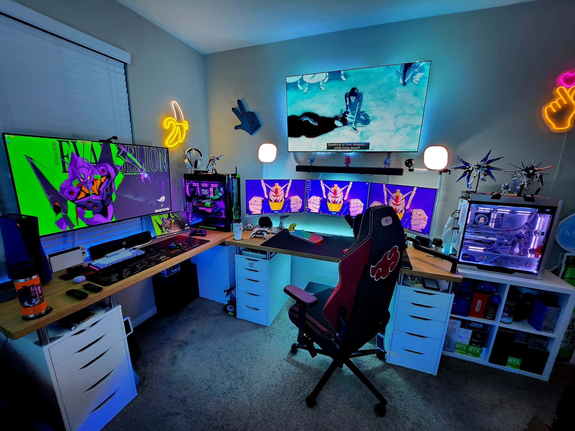 Vibrant Anime Gamer Room Setup Background
