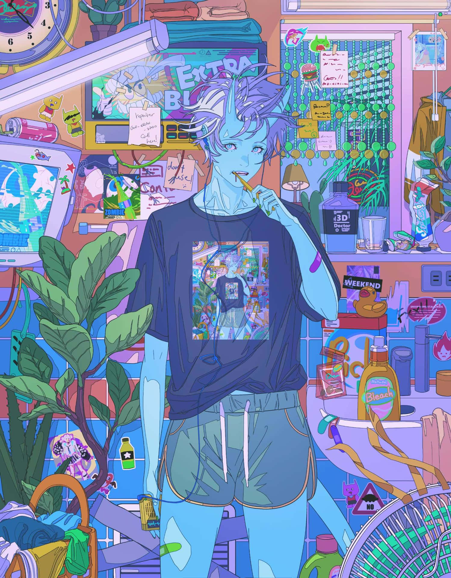 Vibrant_ Anime_ Room_with_ Blue_ Character Background