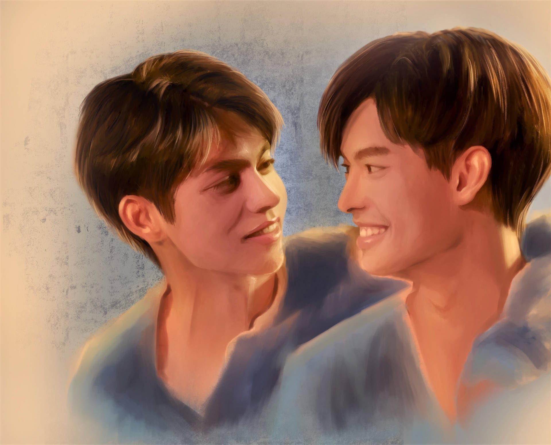 Vibrant Artistic Illustration Of Brightwin - Thailand's Trending Bl On-screen Couple