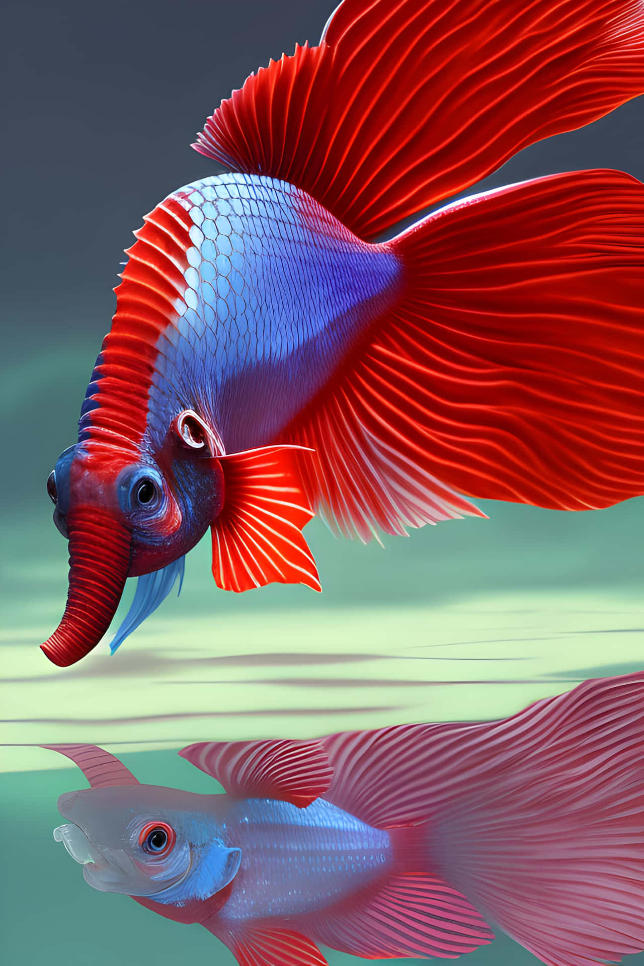 Vibrant Betta Fish Reflection Background