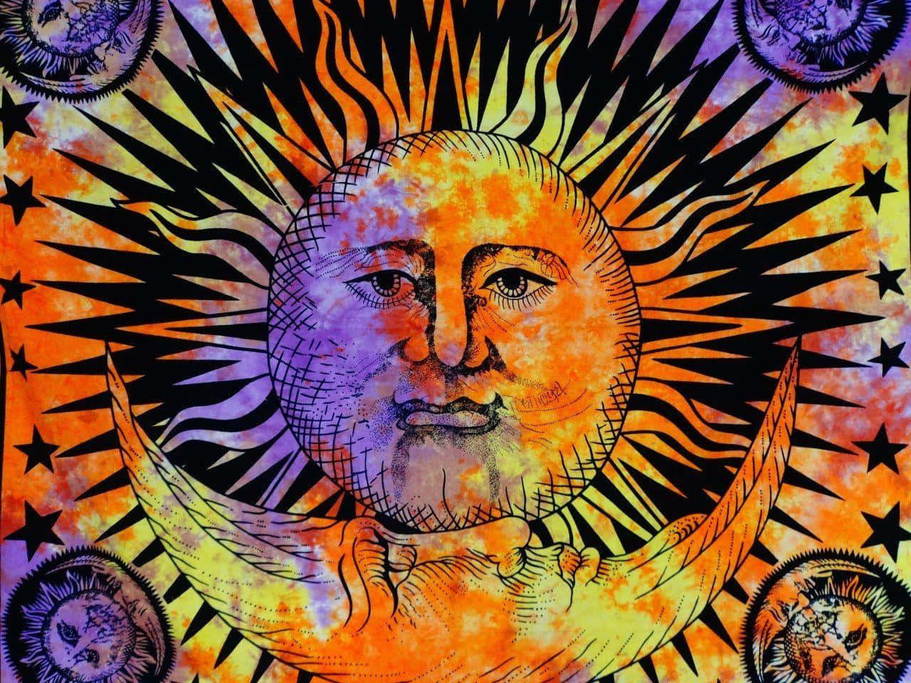 Vibrant Bohemian Sun Moon Art Background