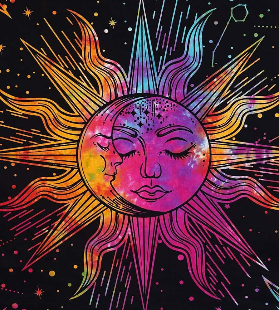 Vibrant Bohemian Sun Moon Art Background