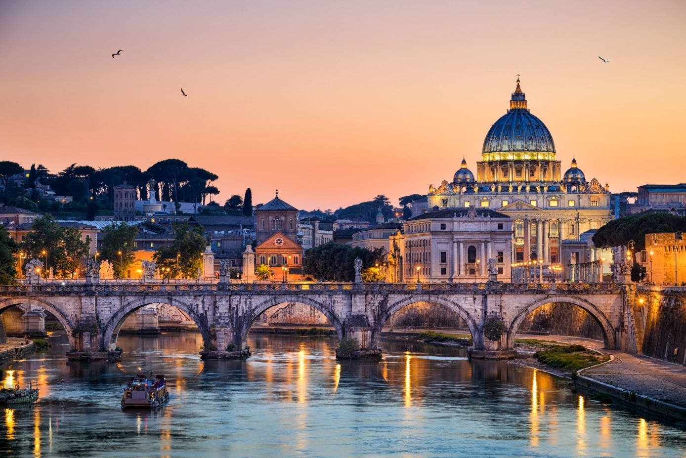 Vibrant City Lights Illuminate Vatican City Background