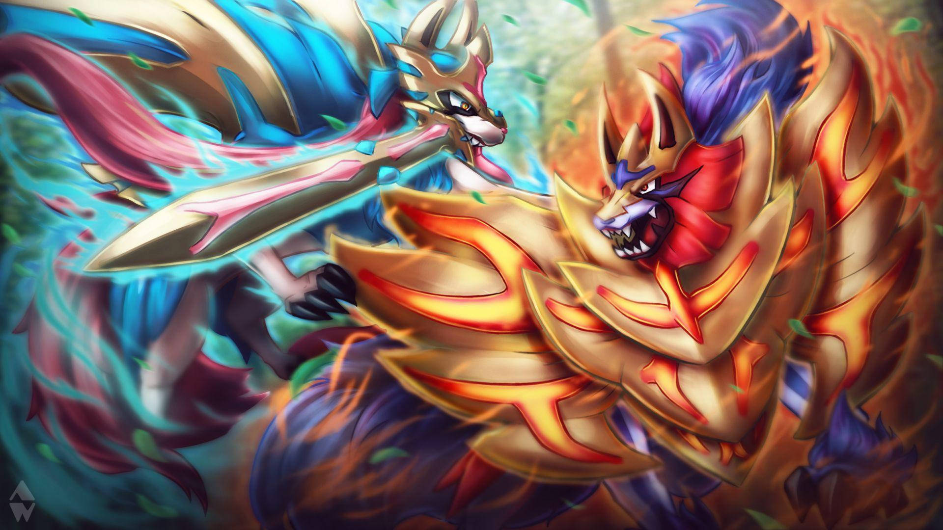 Vibrant Colorful Zacian And Zamazenta Background