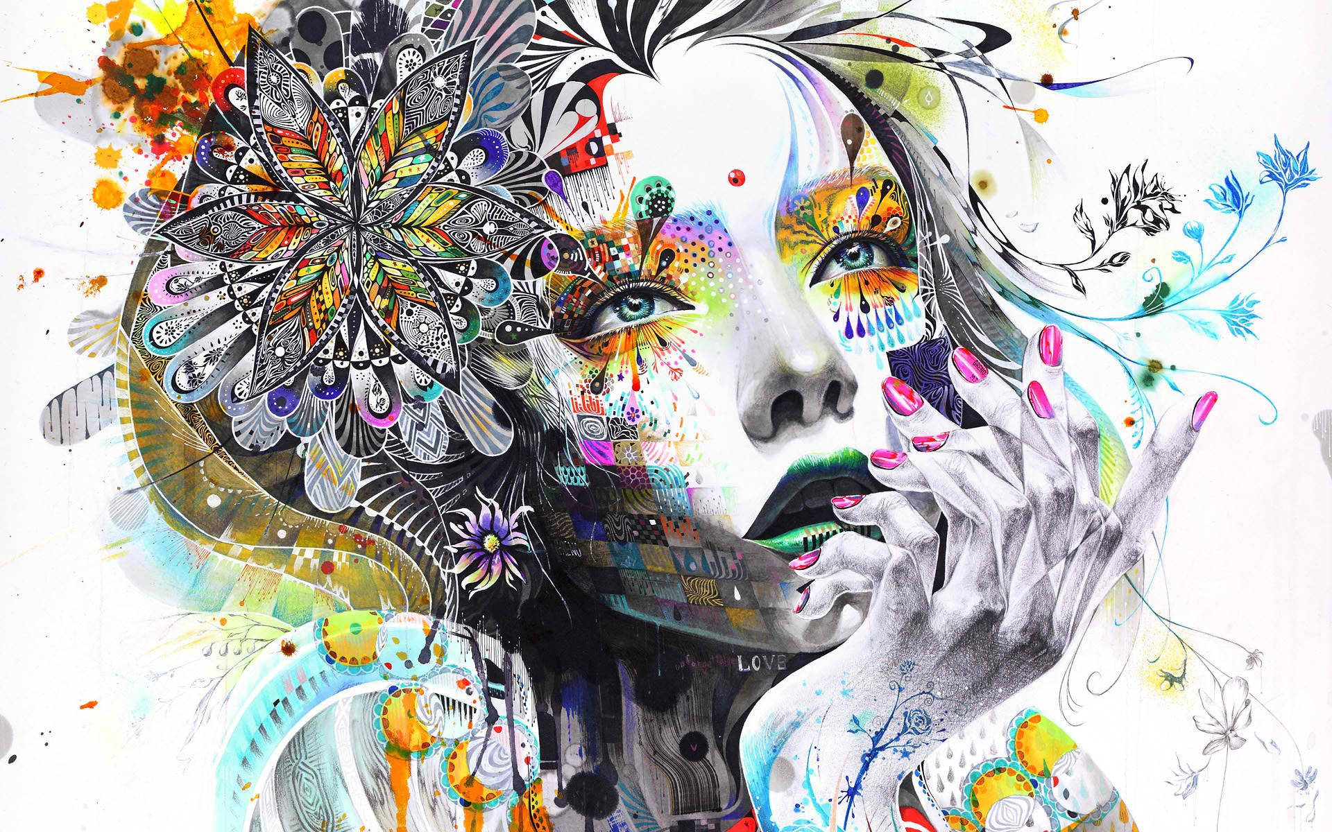 Vibrant Colors Take This Psychedelic Trippy Face Design To A New Level Background